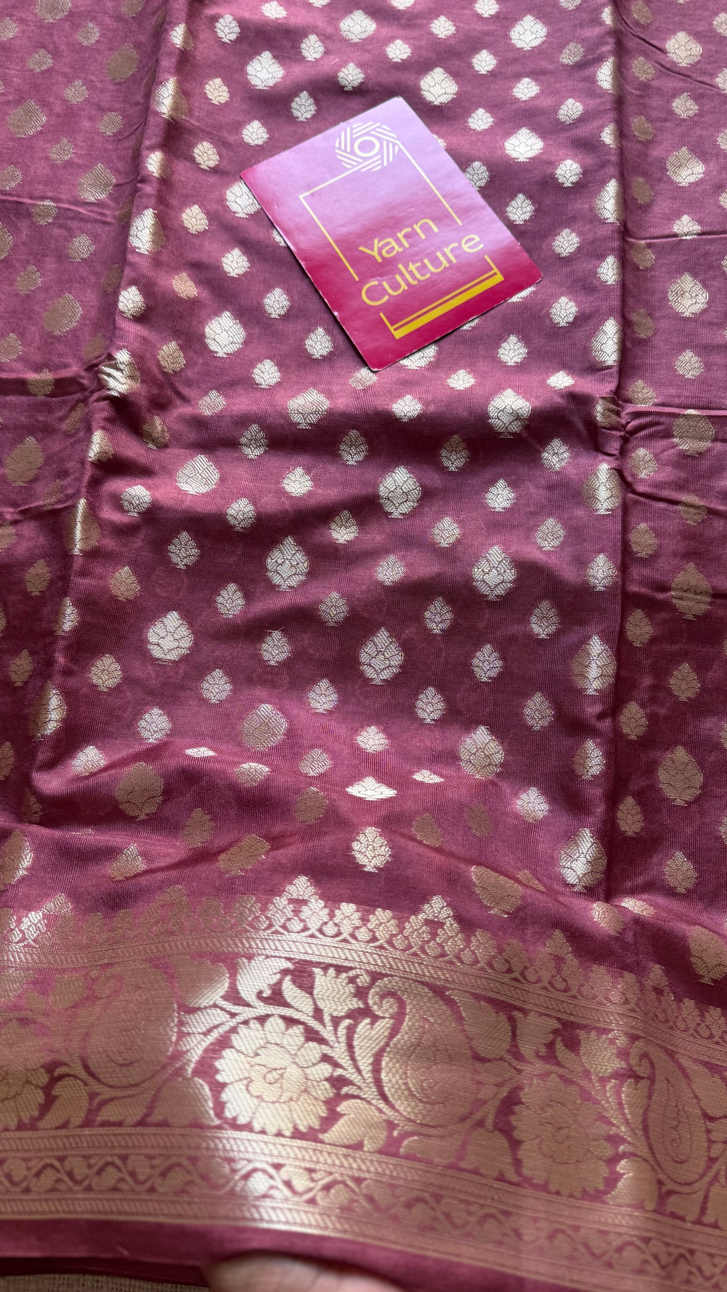 Dark mauve, silver buttas and zari, Banarasi semi-silk - YCDESE38