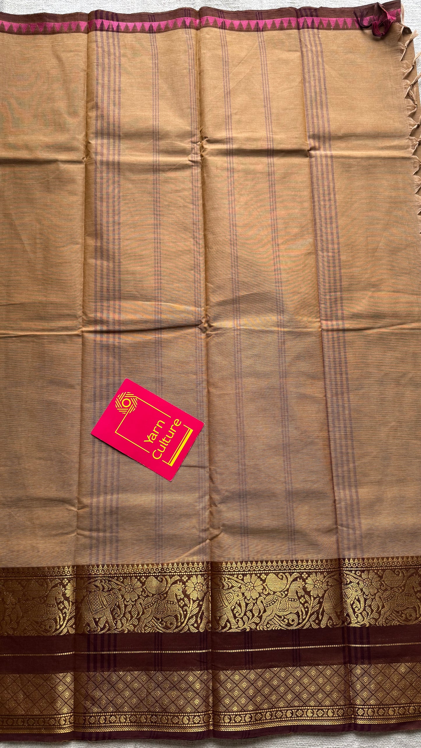 Light brown with dark brown, single side broad zari border, chettinad cotton - YCCOTNAUC56