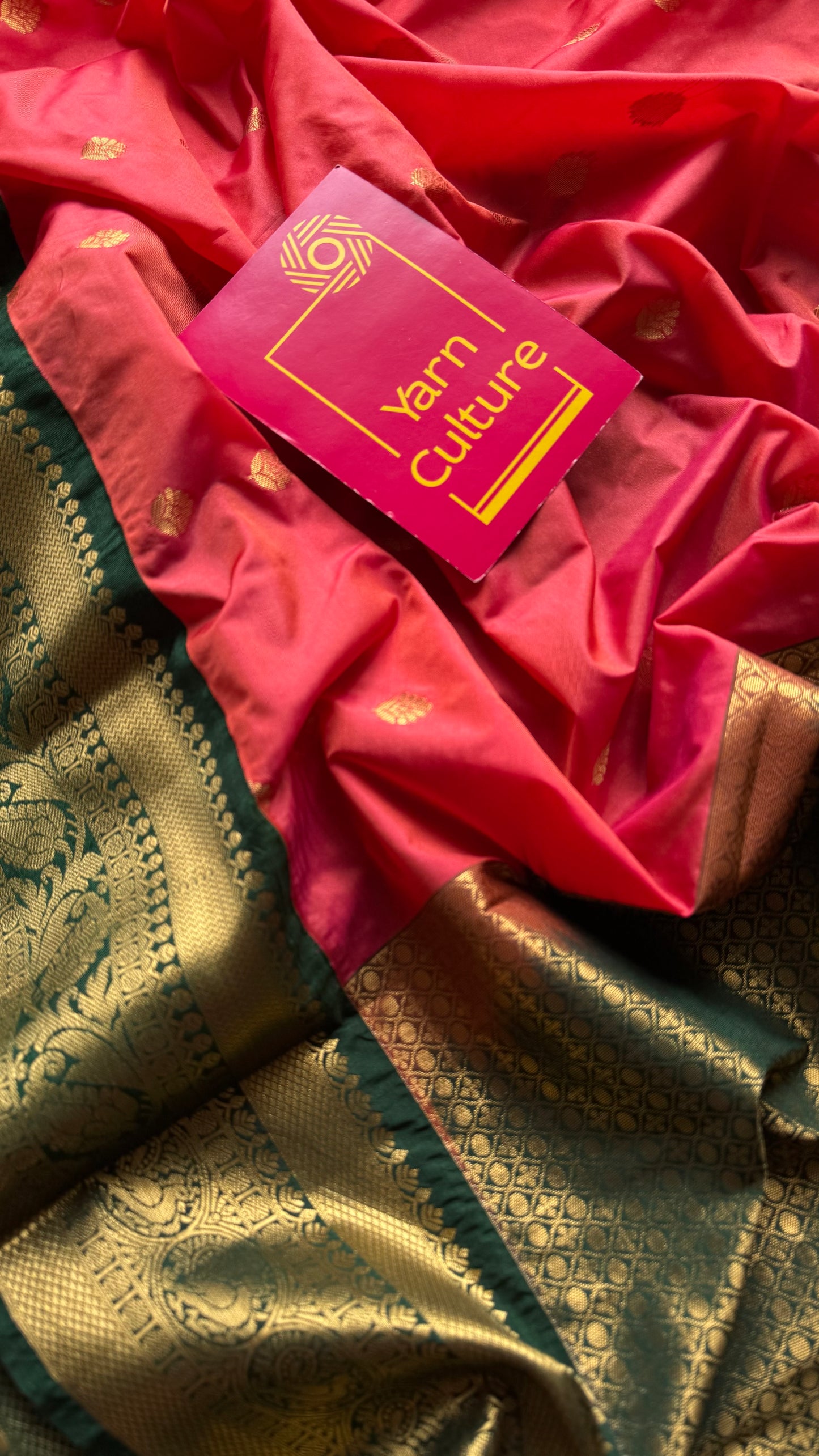 Kavini - peach with dark green, handloom korvai semi silk - YCCOTNFEJUKS01