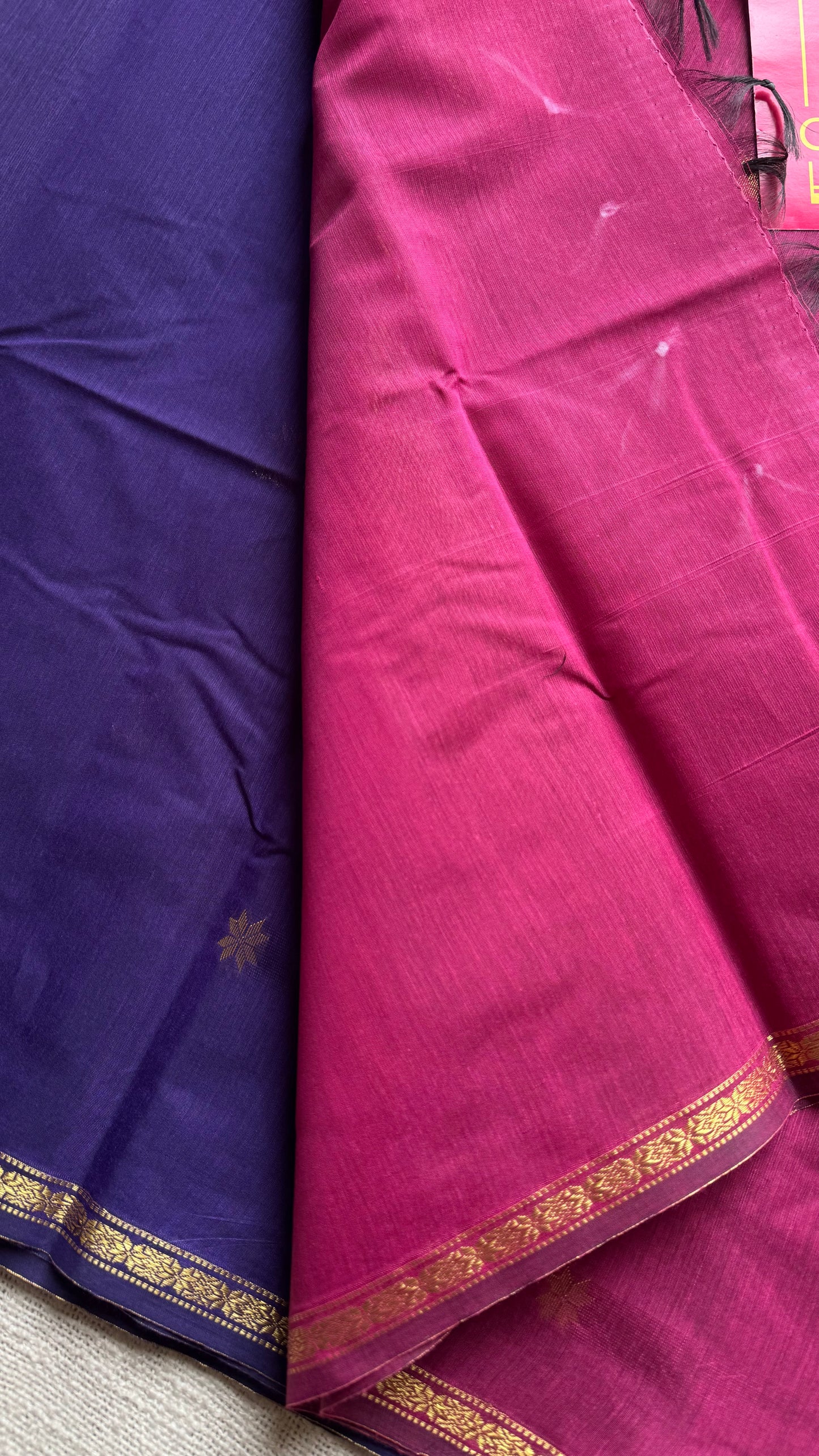 Purple with dark pink, gold buttas, semi maheshwari cotton silk - YCCOTNFEJUSM03