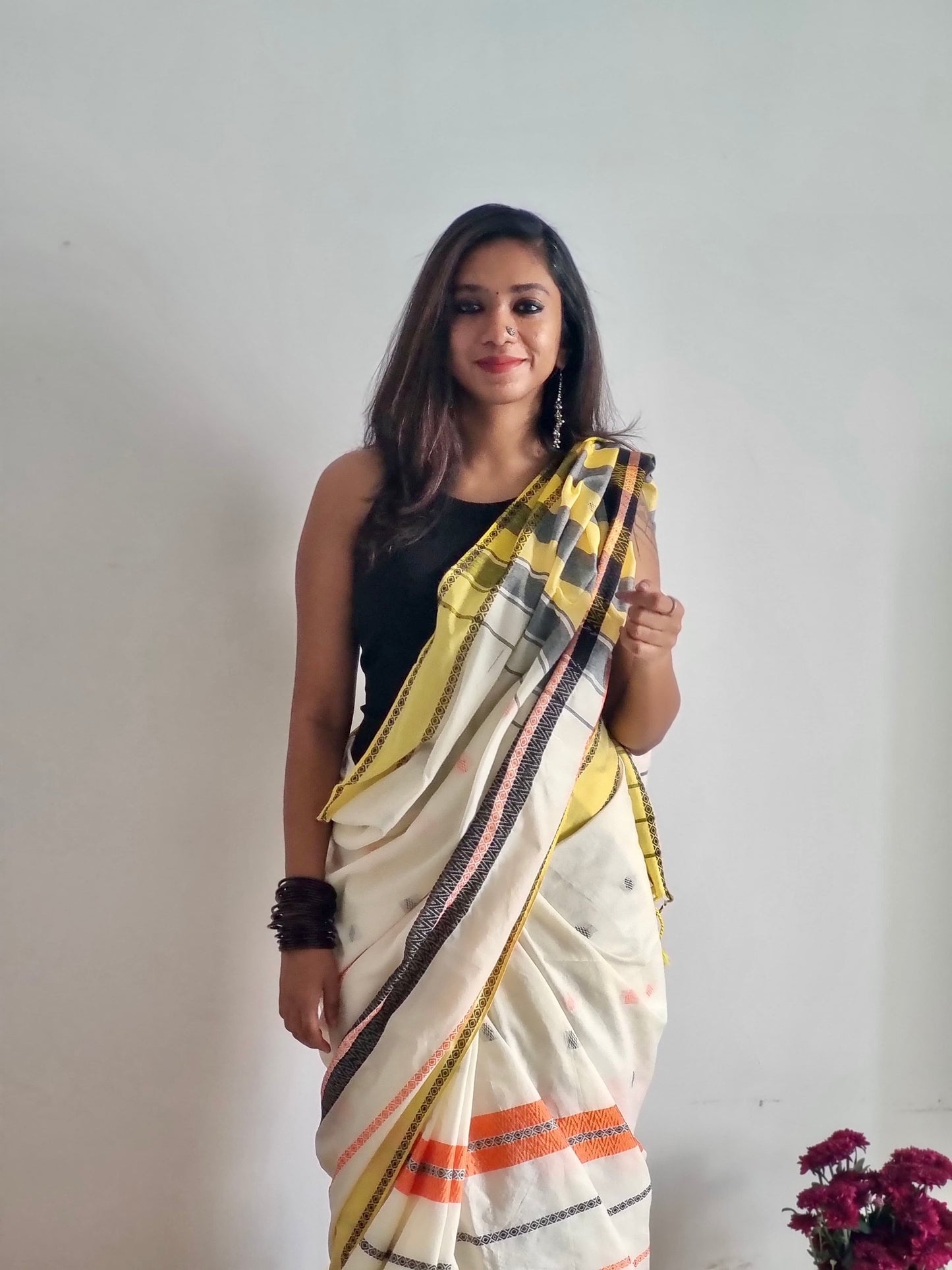 Cream, yellow, black - Khadi Soft Cotton YCBCKS09