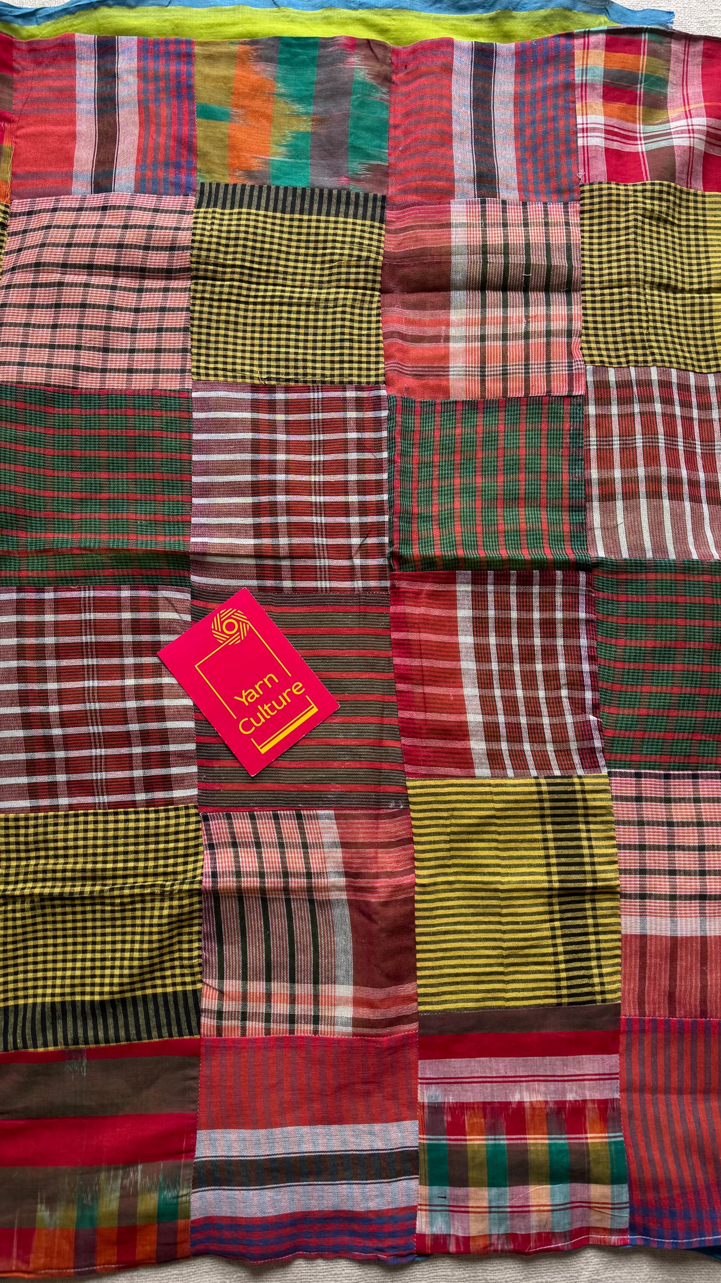 Lime green mul saree with patchwork on pallu - YCBCAUMCP02