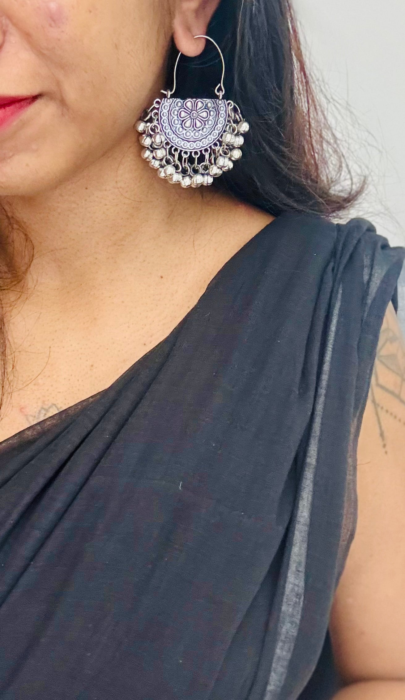 Oxidised silver, gungroo dangler earring - YCOSED305