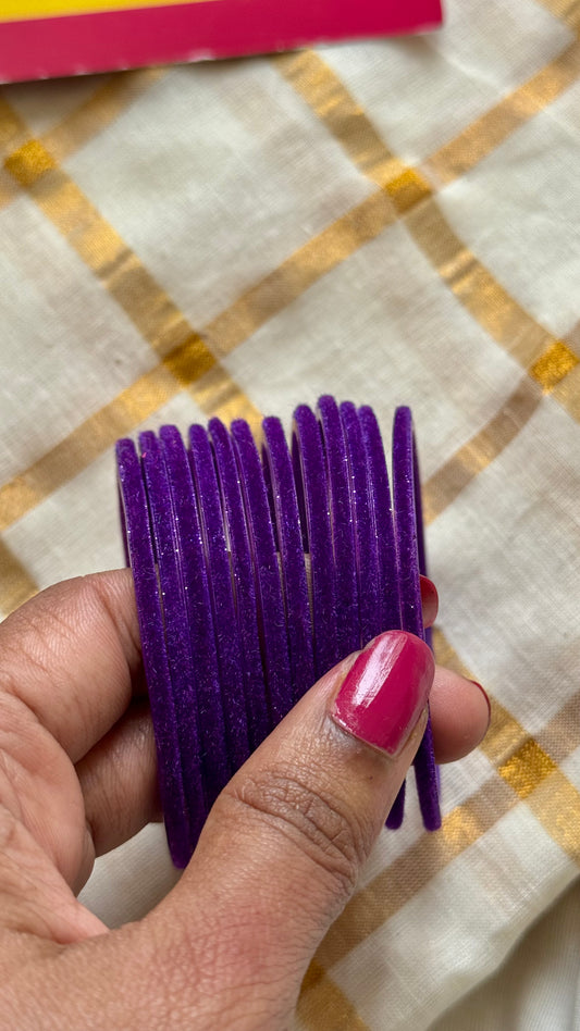Purple velvet glass bangles, set of 12 - YCBANGL369