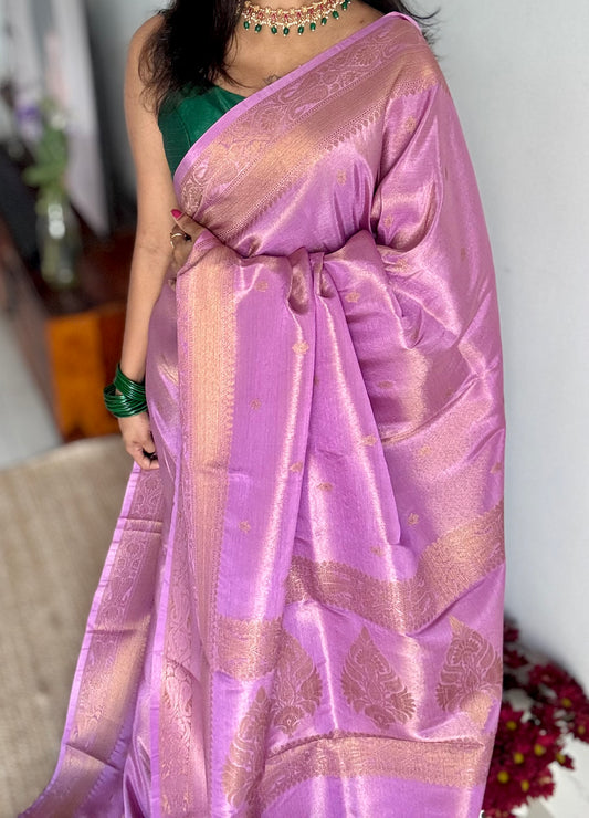 Lilac with gold dual tone, Banarasi semi-silk - YCDESE08
