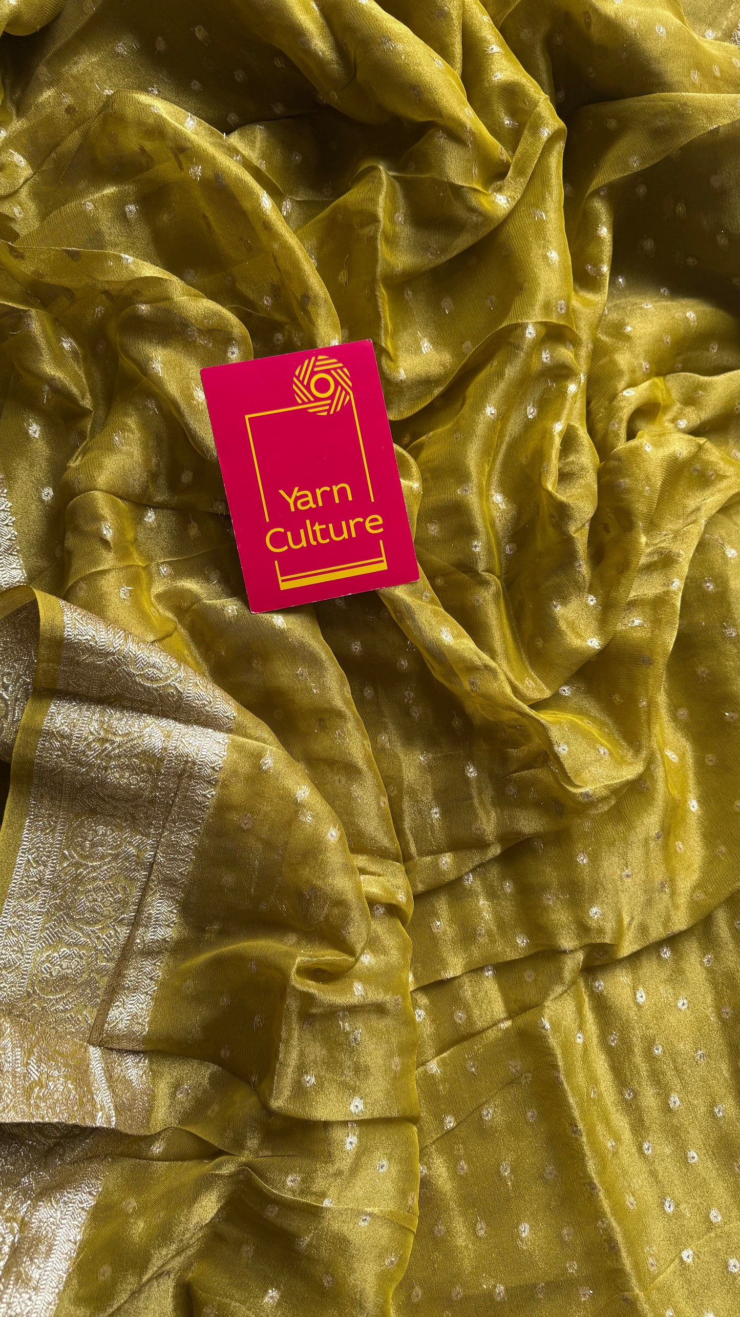 Light green with gold double tone, soft crushed tissue, thread zari - YCDOSFEJUTB10