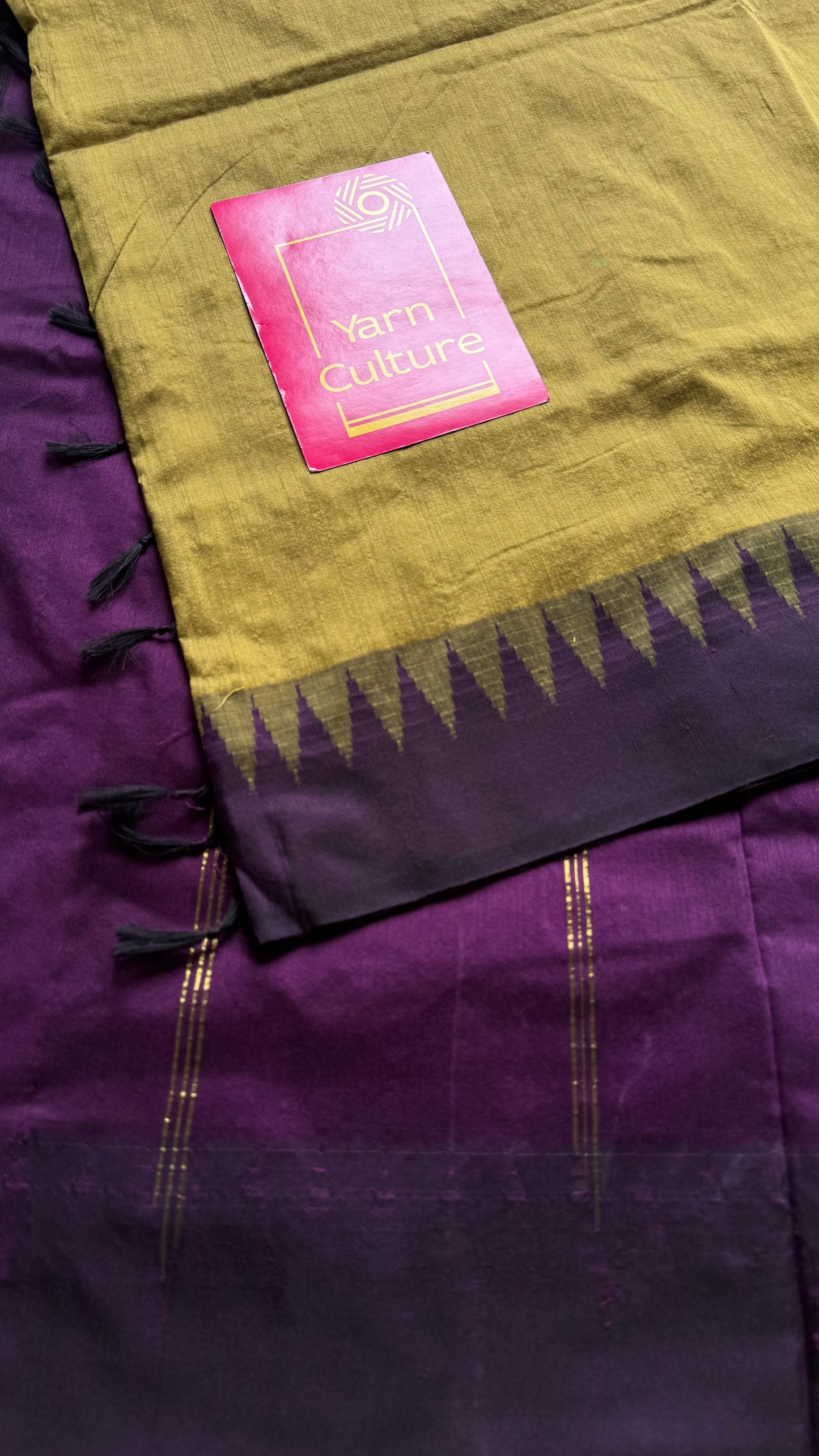 Green with purple temple border - cotton silk - YCCOTNSEKCS21