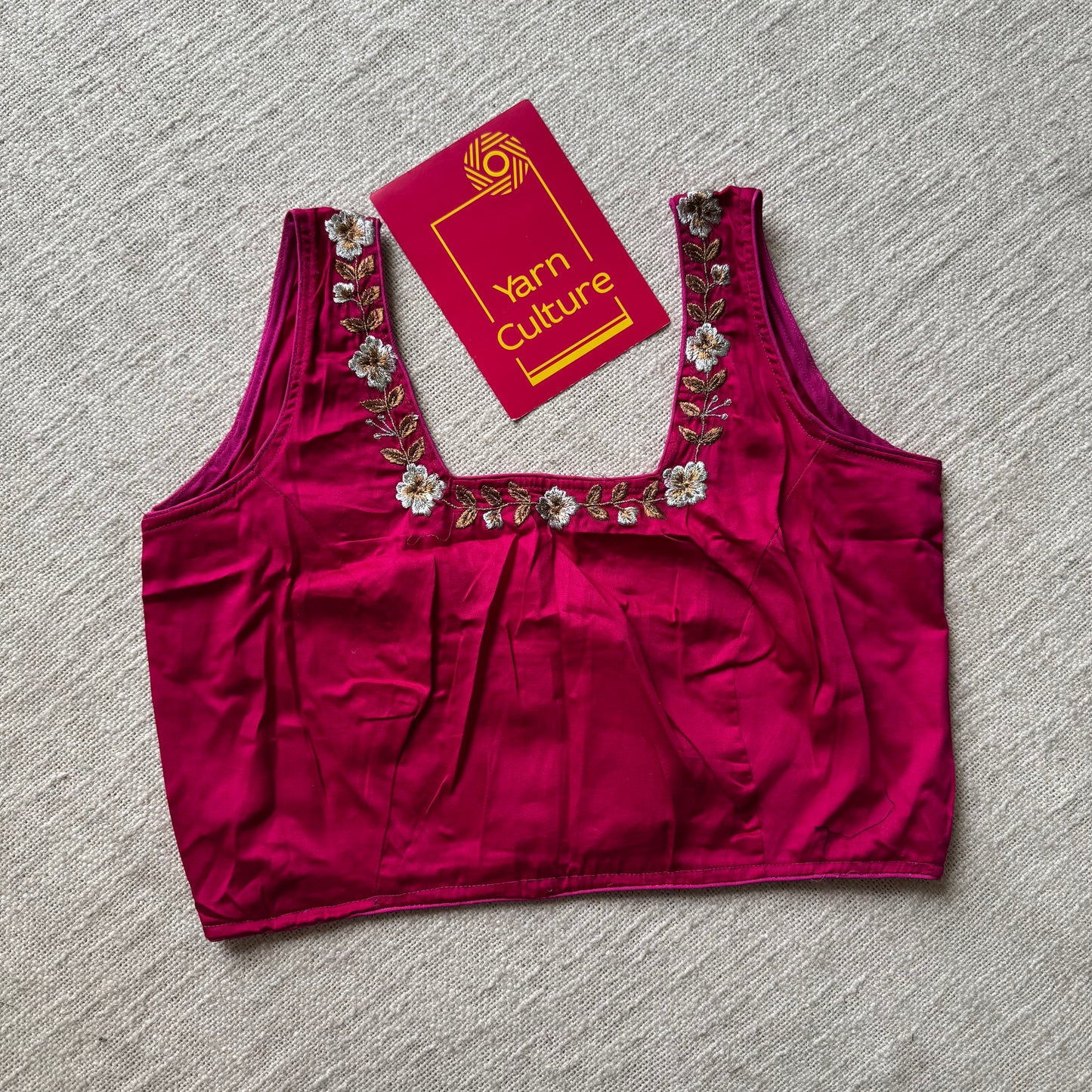 Hot pink with floral embroidery, sleeveless, cotton silk, size 36 (alterable from 34-40), readymade blouse - YCBLAU07