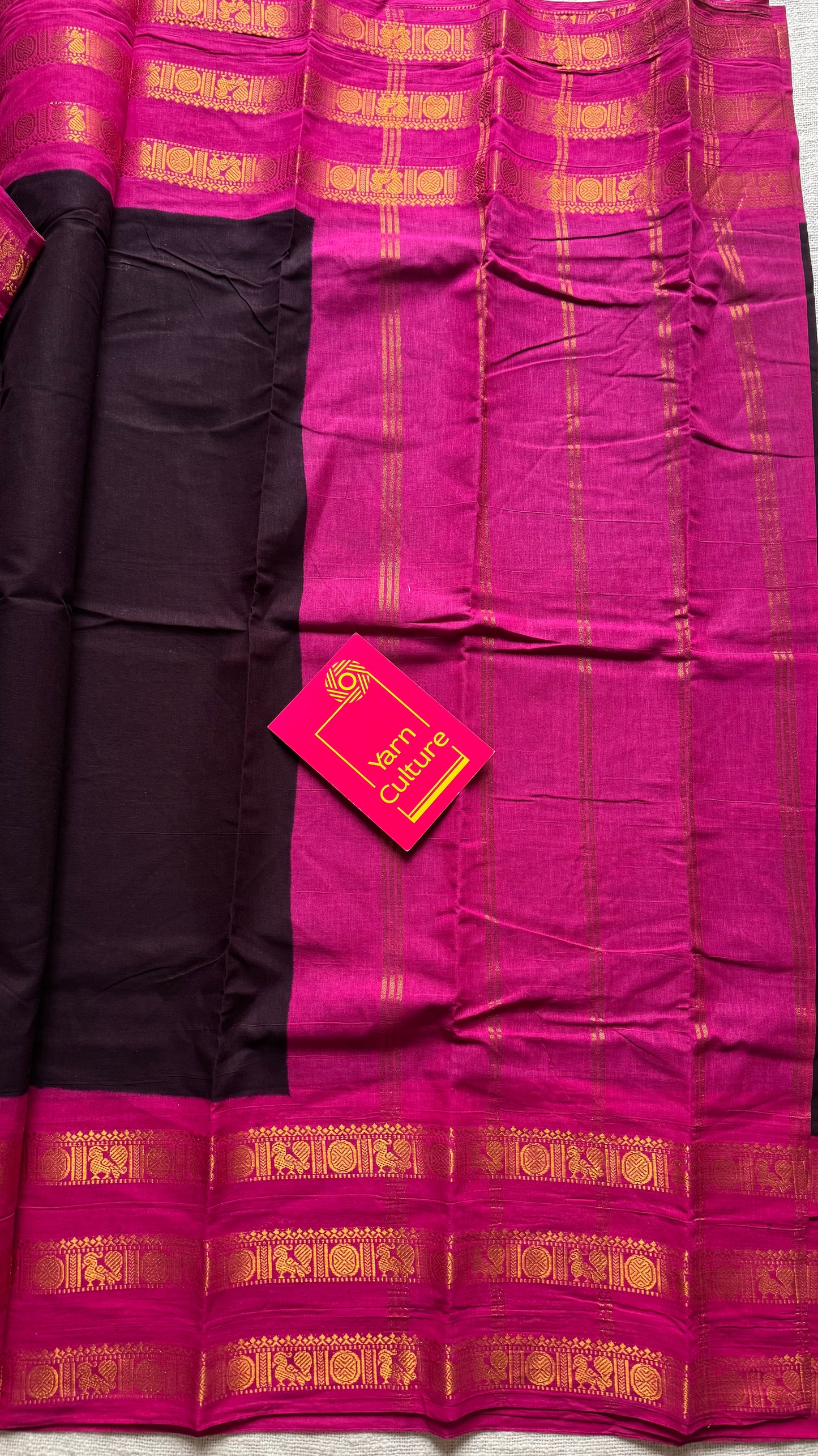 Wine with hot pink border, peacock and rudraksham motif, madurai soft cotton - YCCOTNJUSC03