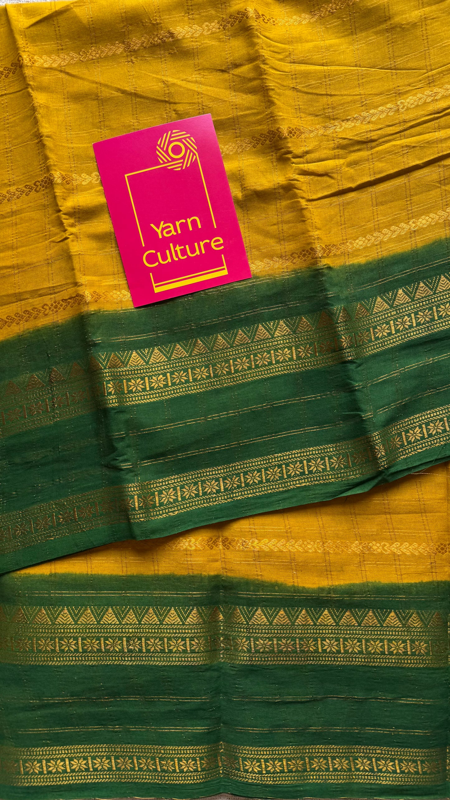 Ginger yellow with dark green, Adayar checks with velthaari pattern, madurai cotton - YCCOTNOCSC04