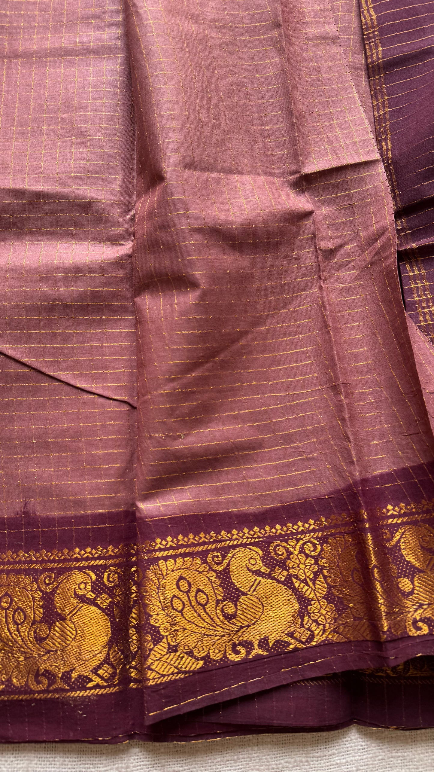 Light brown with maroon sungudi, madurai cotton - YCCOTNOCSC19