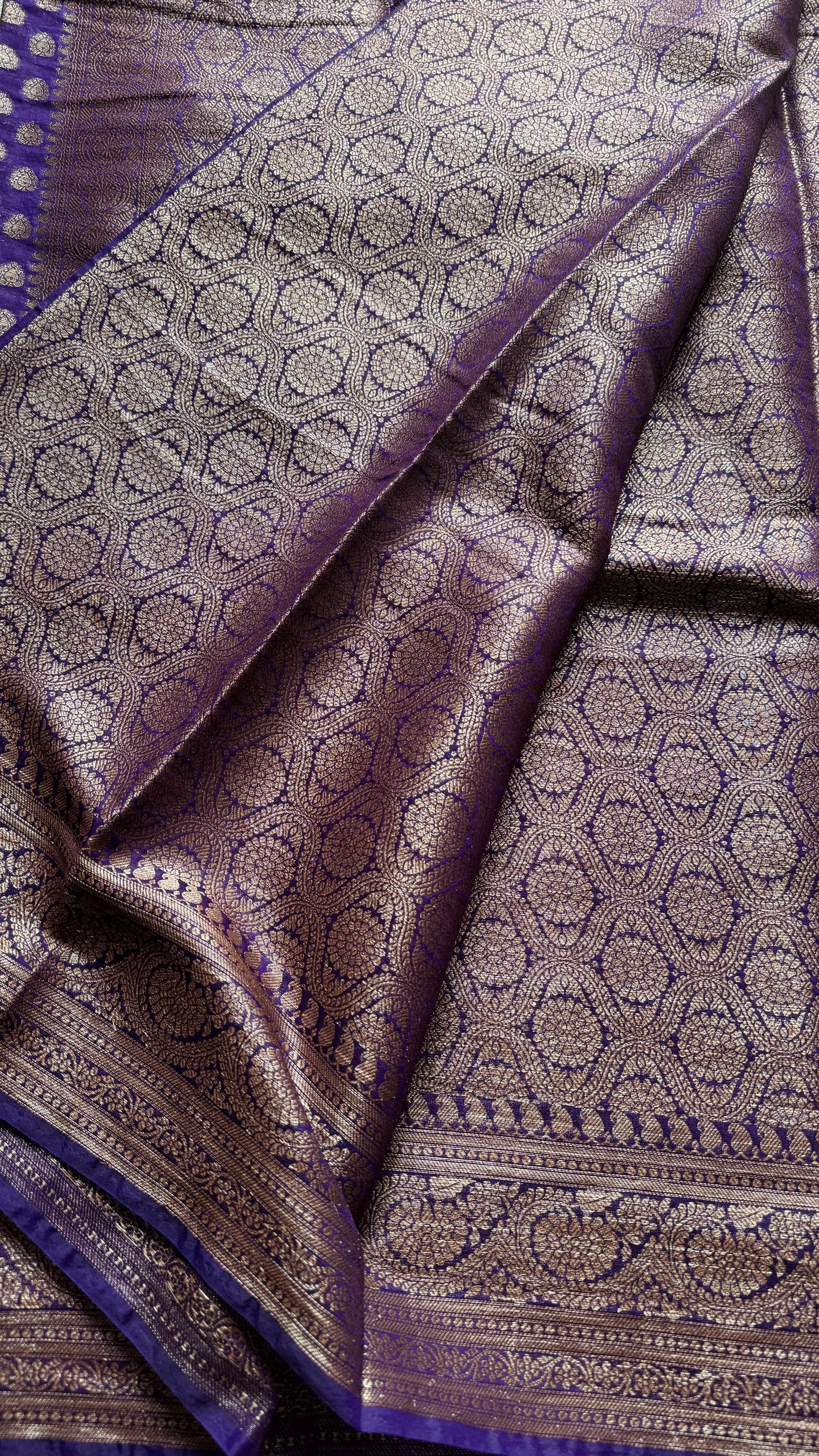 Aubergine - Dark purple, antique gold zari, Banarasi semi georgette - YCBLFEGAGZ12