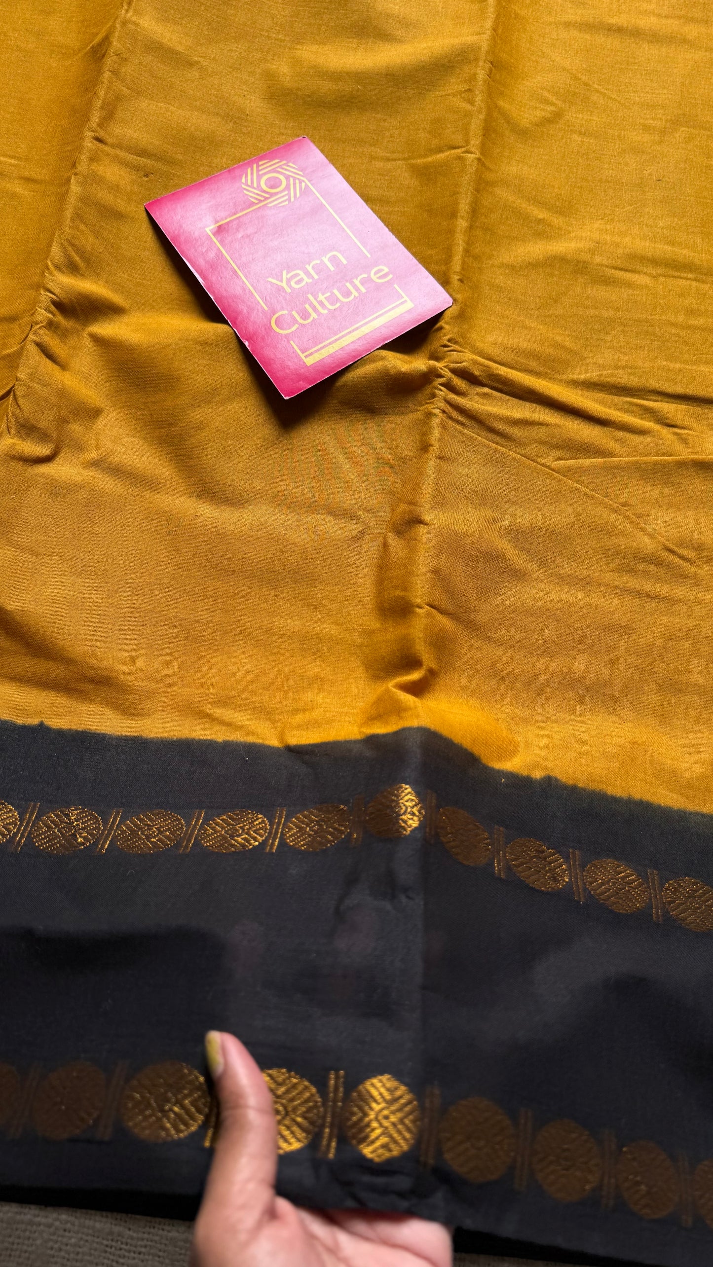 Turmeric yellow with black rudraksham motif border - YCCOTNSEMS53
