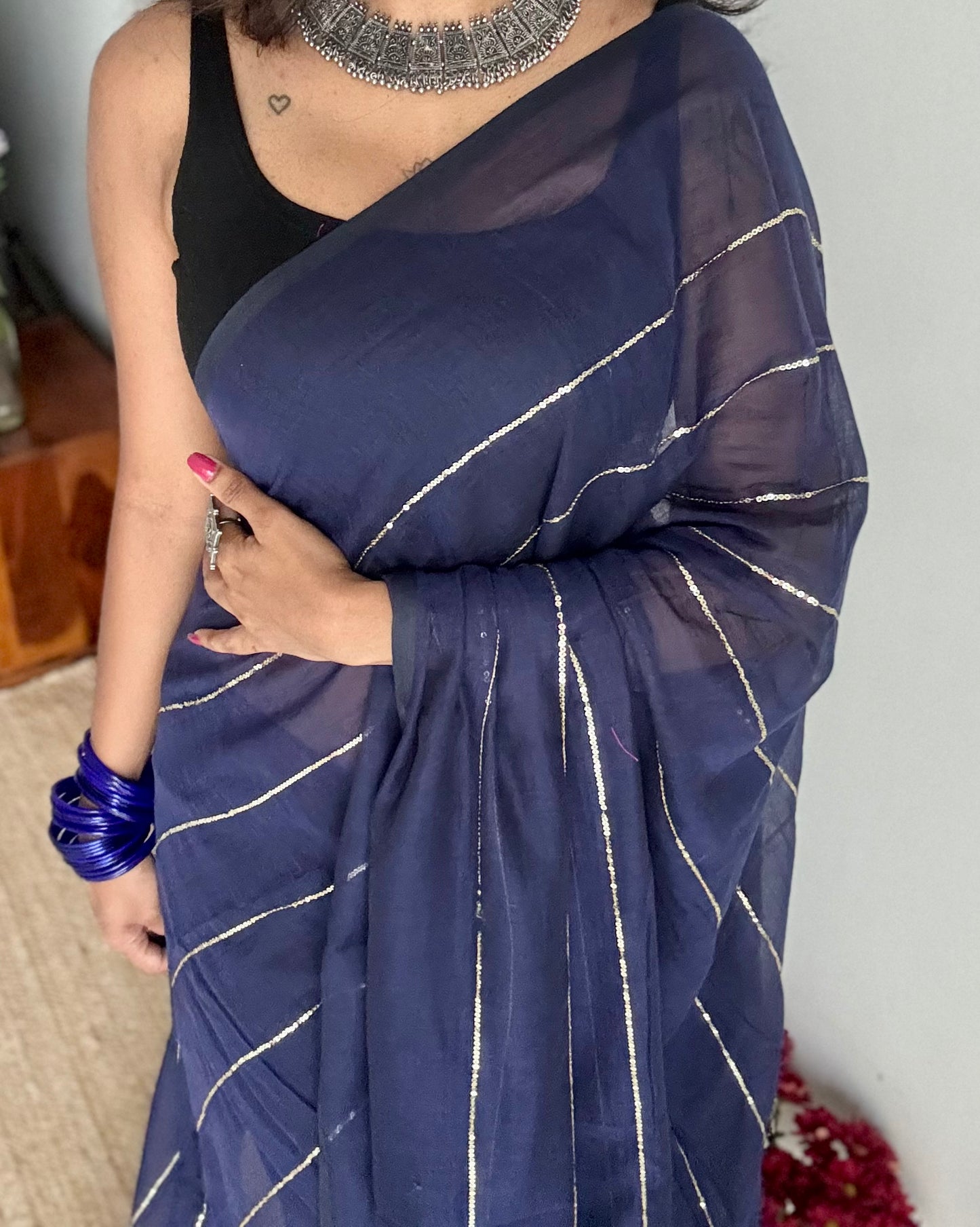 Dark blue mul with silver sequins - YCBCMCLSE55