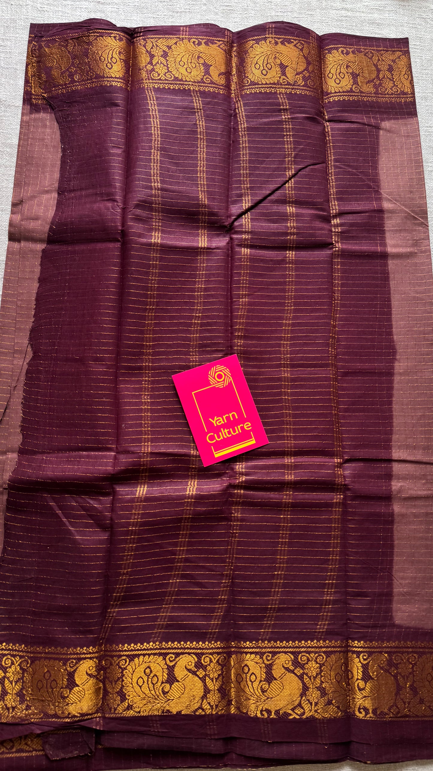 Light brown with maroon sungudi, madurai cotton - YCCOTNOCSC19