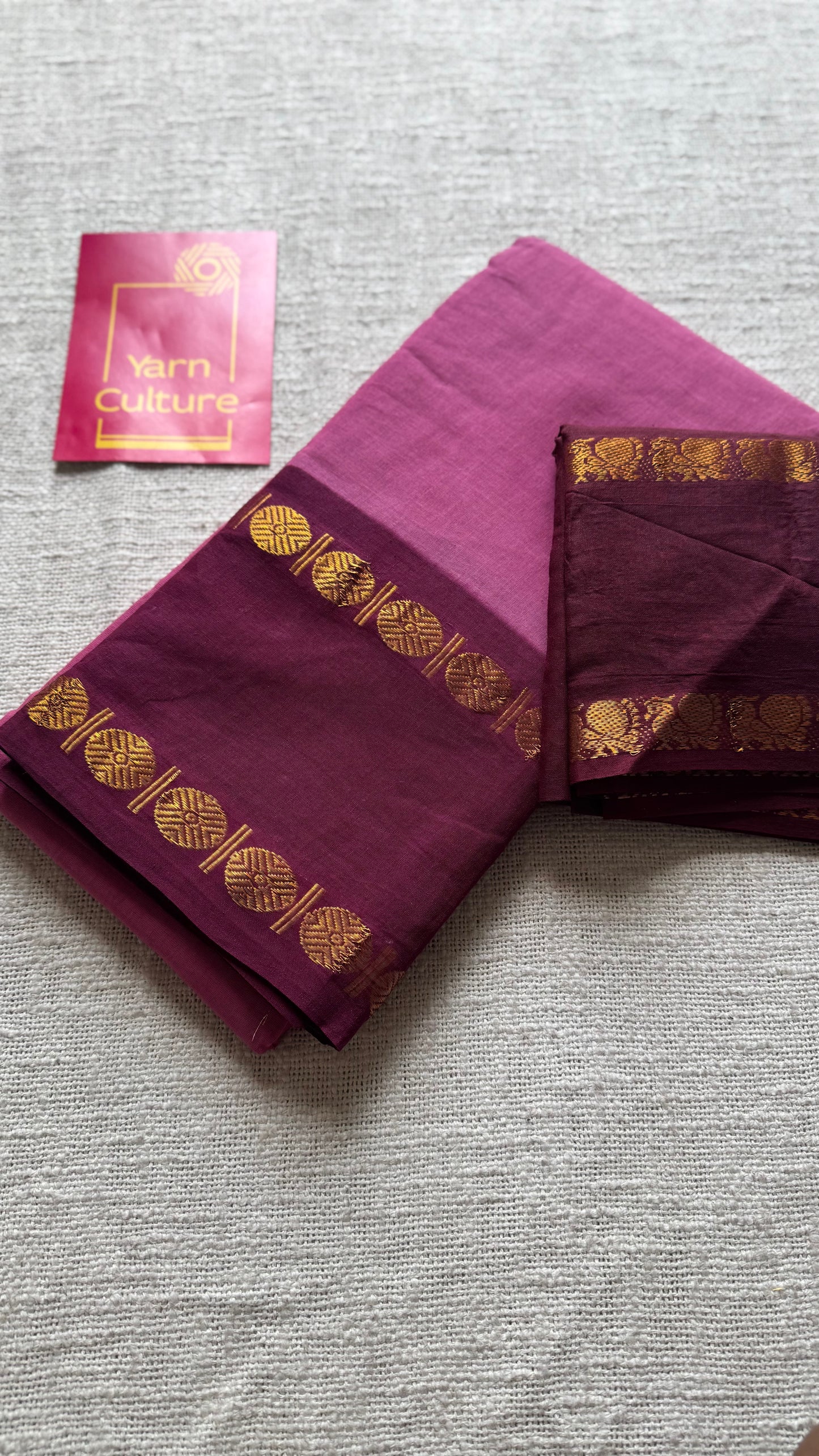 Dusty pink with dark maroon sungudi, kattuchayam dyed, madurai cotton - YCCOTNOCSC12