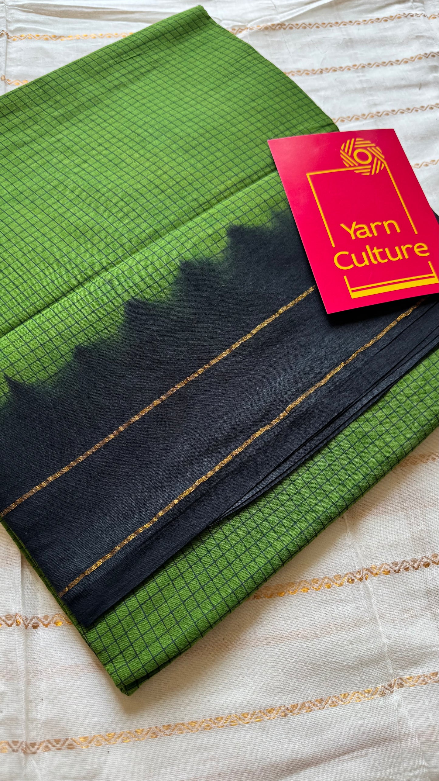 Green with black contrast, checkered kattuchayam dyed madurai cotton saree - YCCOTNMA233