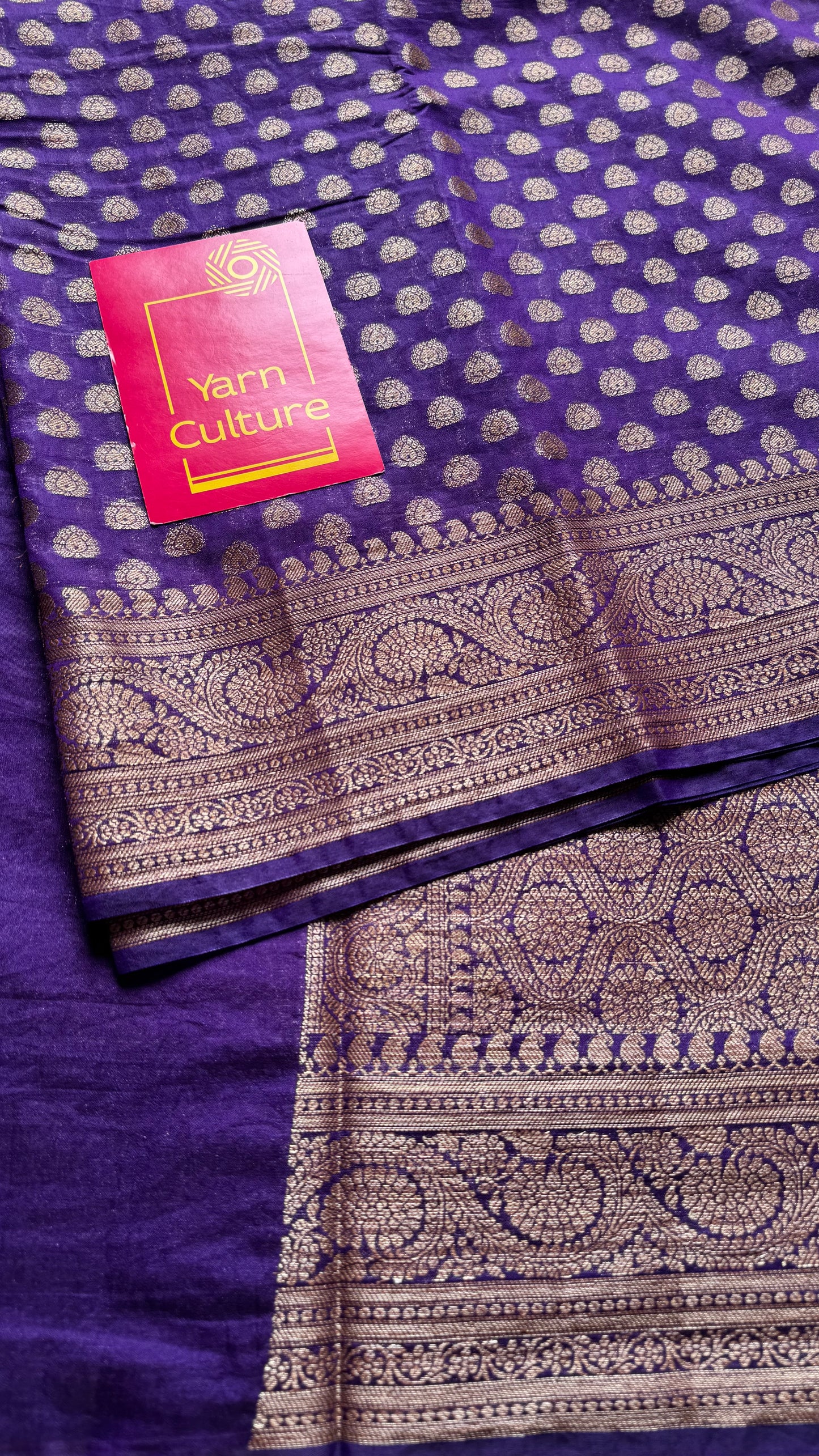 Aubergine - Dark purple, antique gold zari, Banarasi semi georgette - YCBLFEGAGZ12