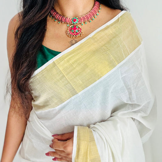 Ruby green stone statement neckpiece with earrings - YCGPNP747