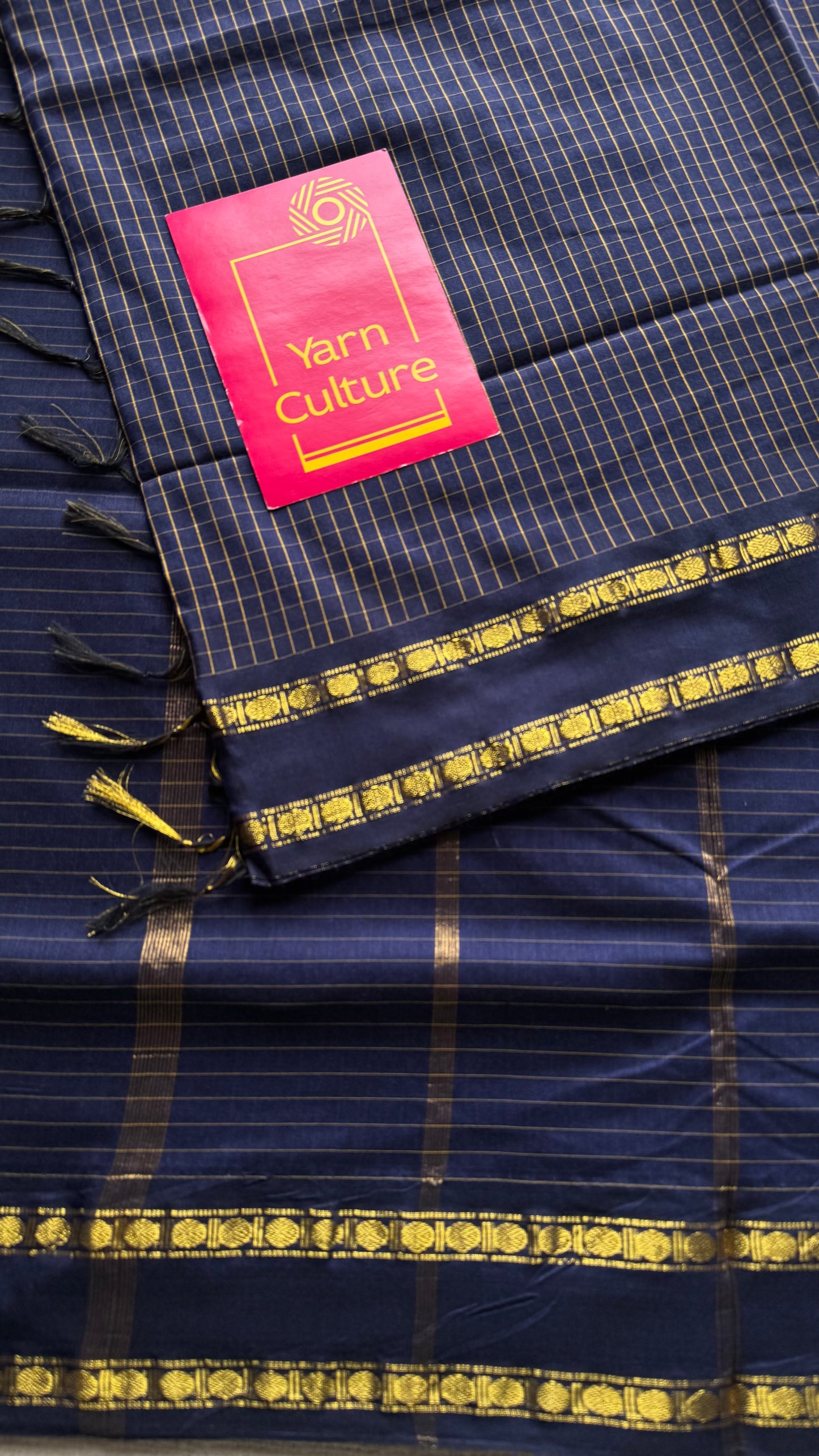 Dark blue, arani checks, cotton silk - YCCOTNJUAR06
