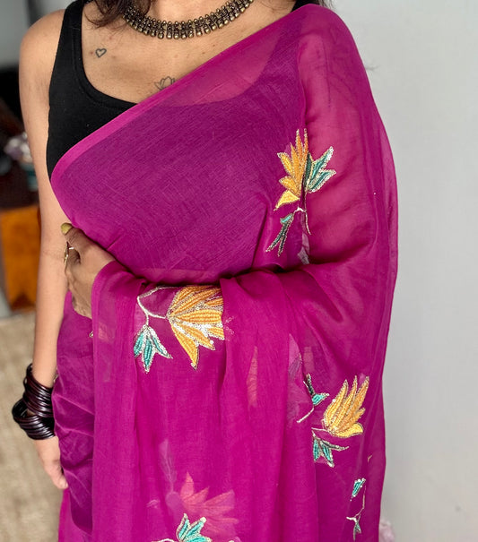 Purple pink mul with lotus sequin embroidery - YCBCMCDE17