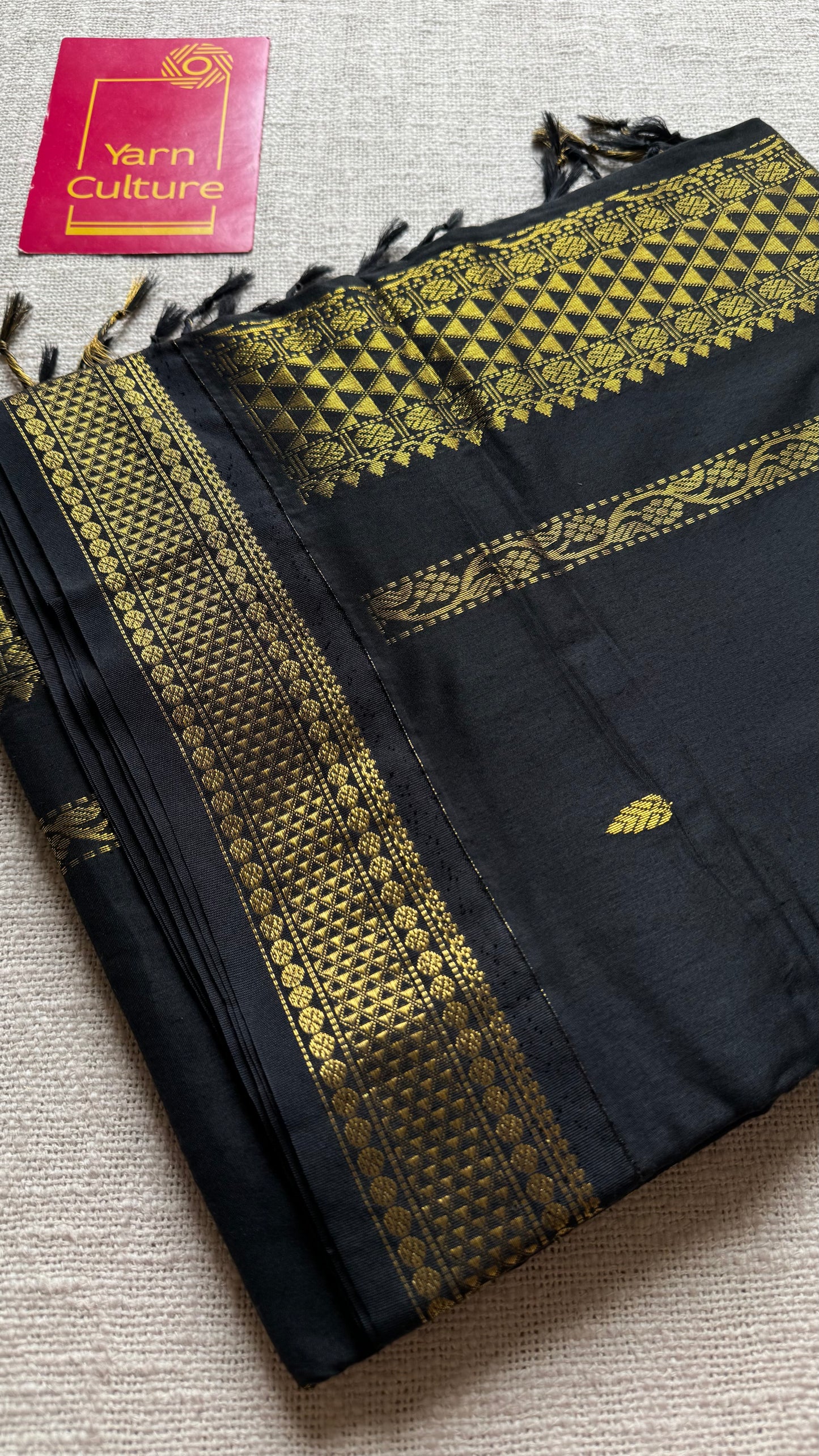 Black with motif border - cotton silk - YCCOTNSEKCS18