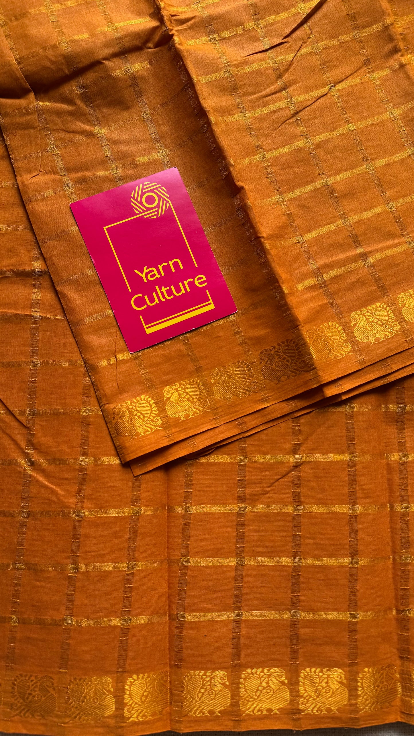 Turmeric yellow pavithra kattam sungudi, madurai cotton - YCCOTNSEMS97