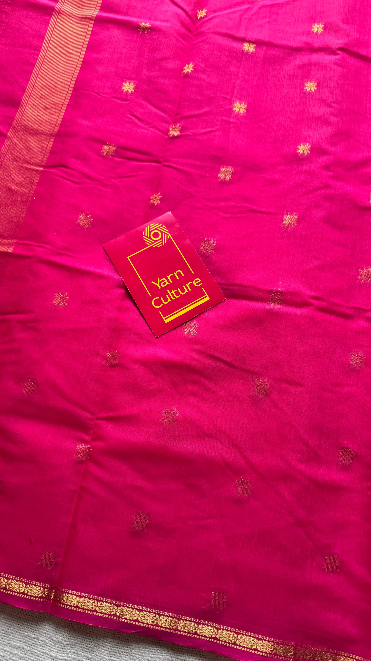 Yellow with pink, gold buttas, semi maheshwari cotton silk - YCCOTNFEJUSM08