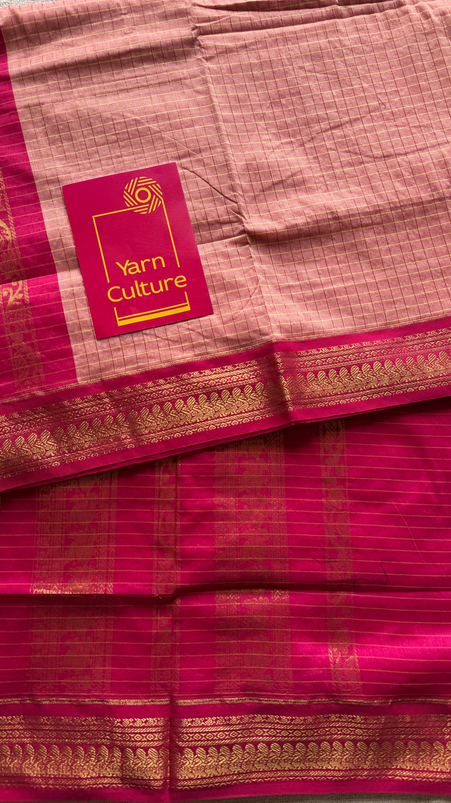 Salmon pink with hot pink, checks - cotton silk - YCCOTNOCKC40