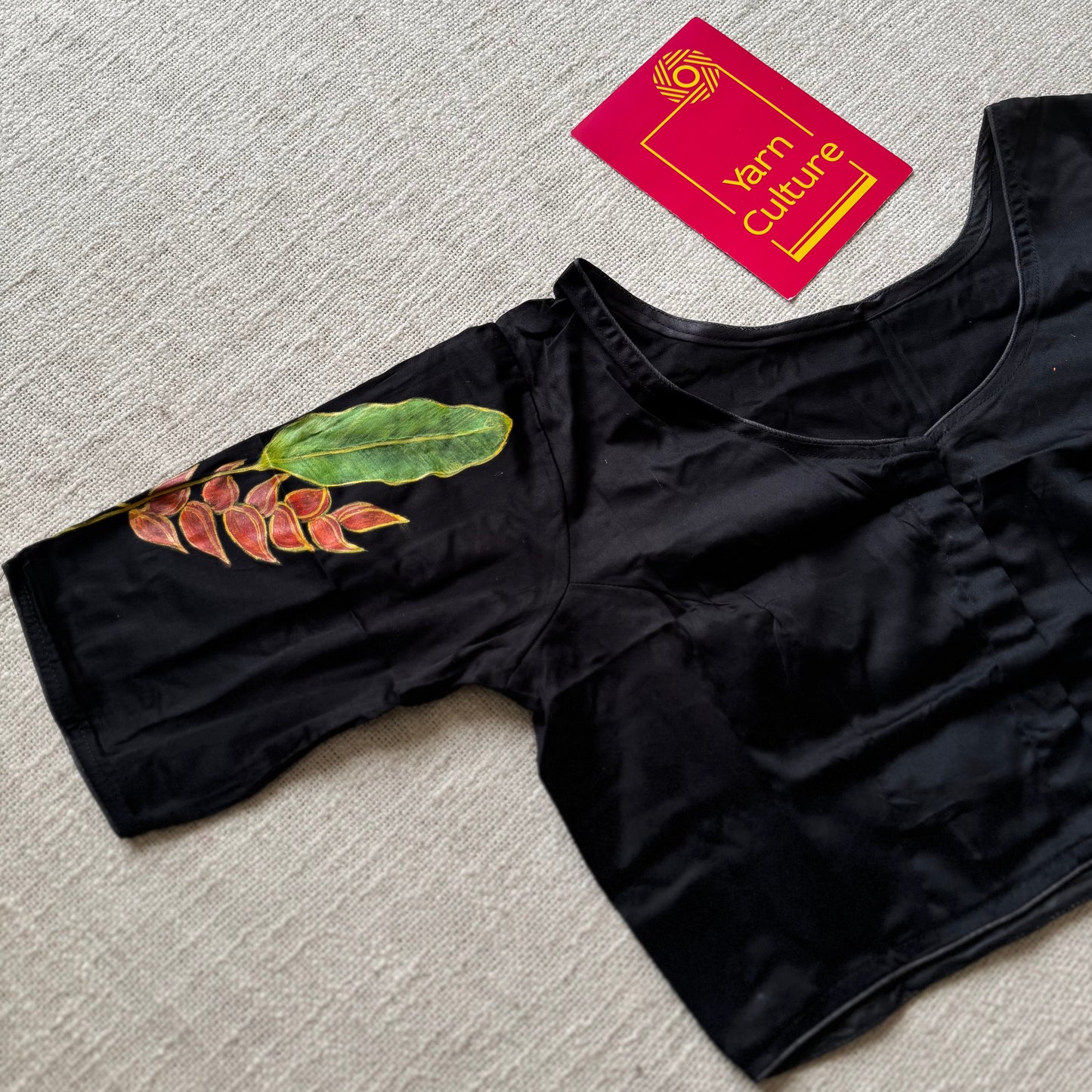Black with painted backside, cotton silk, size 36 (alterable from 34-40), readymade blouse - YCBLAU03