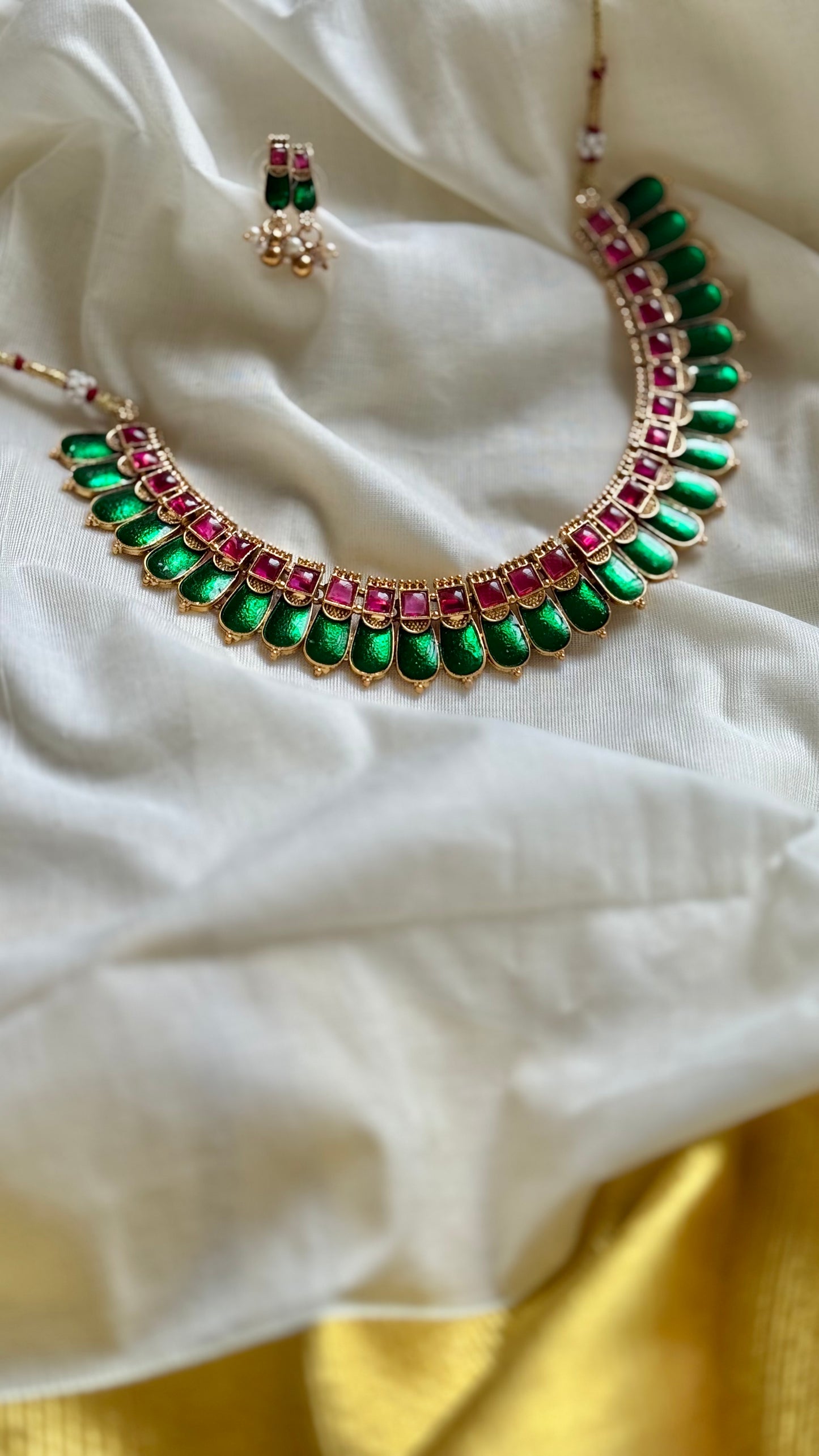 Green nagapadam necklace with earrings - YCAGC135