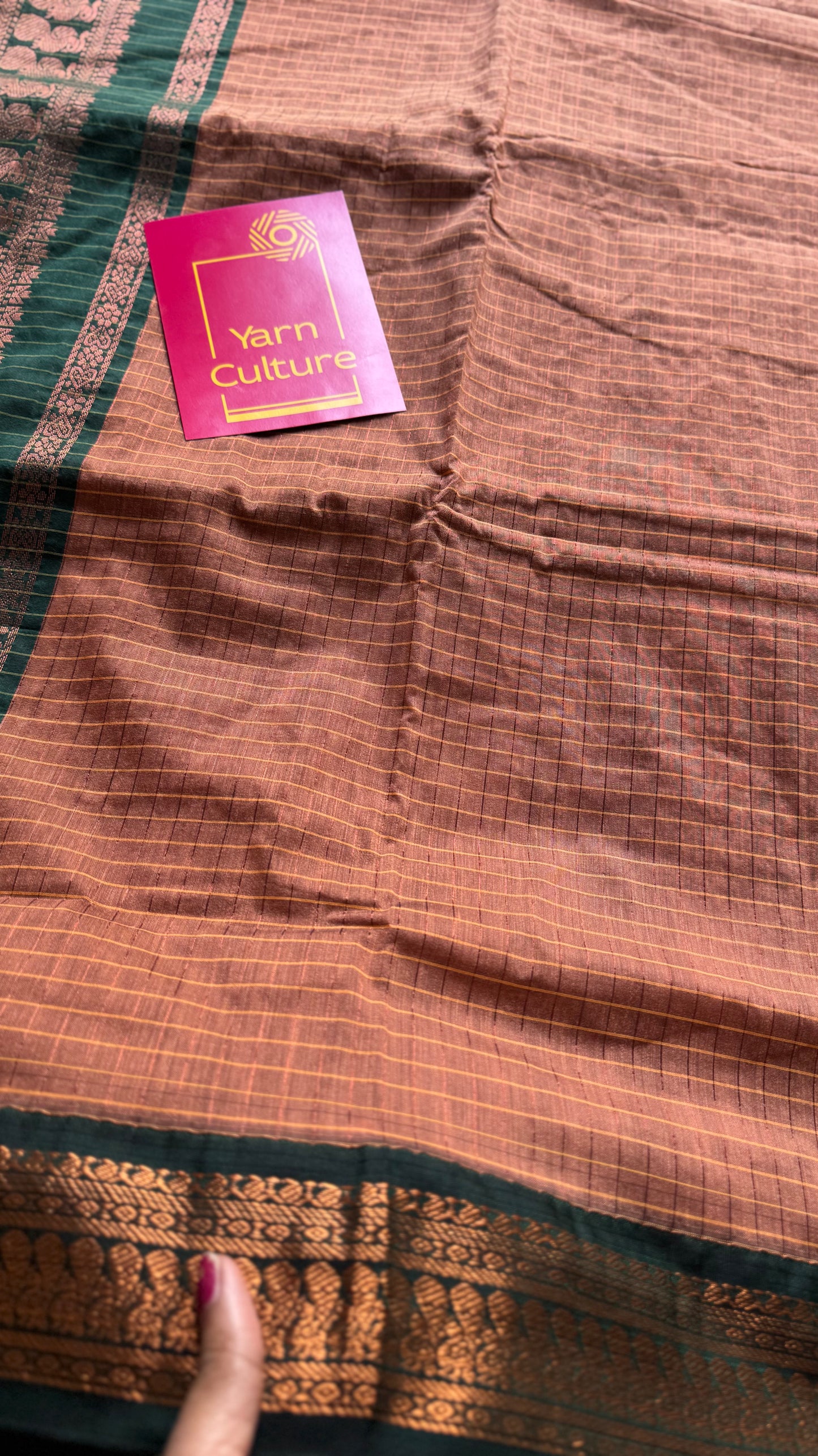 Sandal brown with dark green, checks - cotton silk - YCCOTNOCKCS10