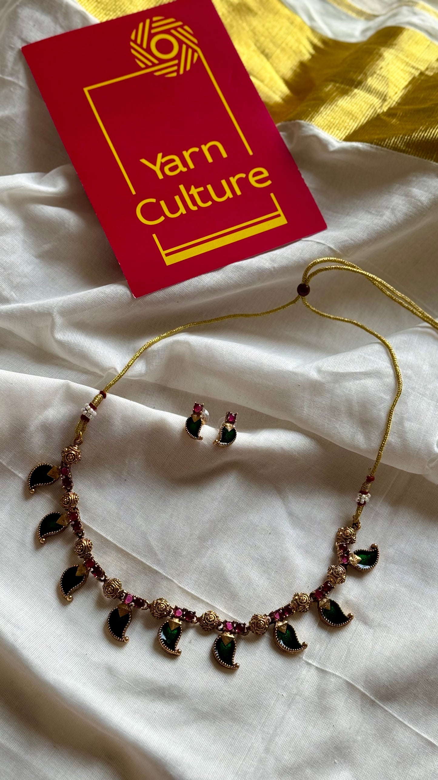 Green mango palakka neckpiece, with earrings - YCGPNP619