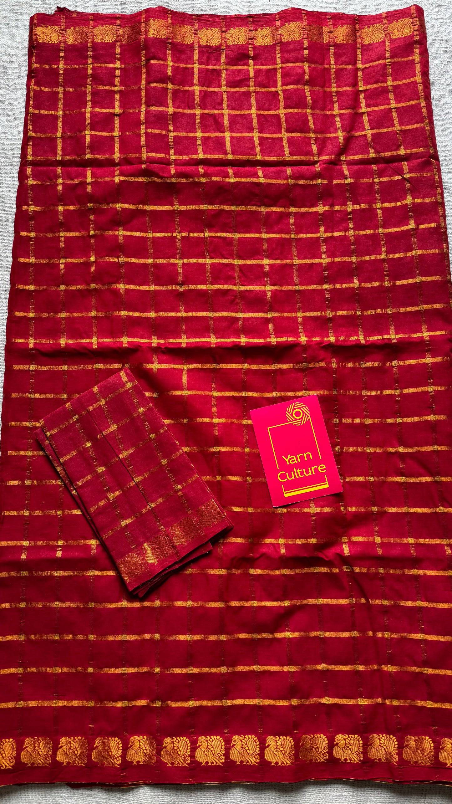 Red pavithra kattam sungudi, madurai cotton - YCCOTNSEMS01