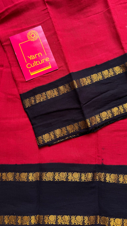 Carmine red and black, rettaipettu peacock double border, madurai soft cotton - YCCOTNSUDE133