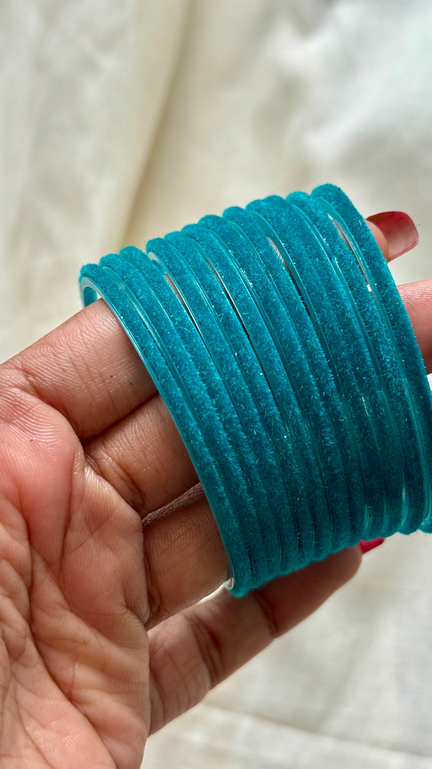 Turquoise velvet glass bangles, set of 12 - YCBANGL361