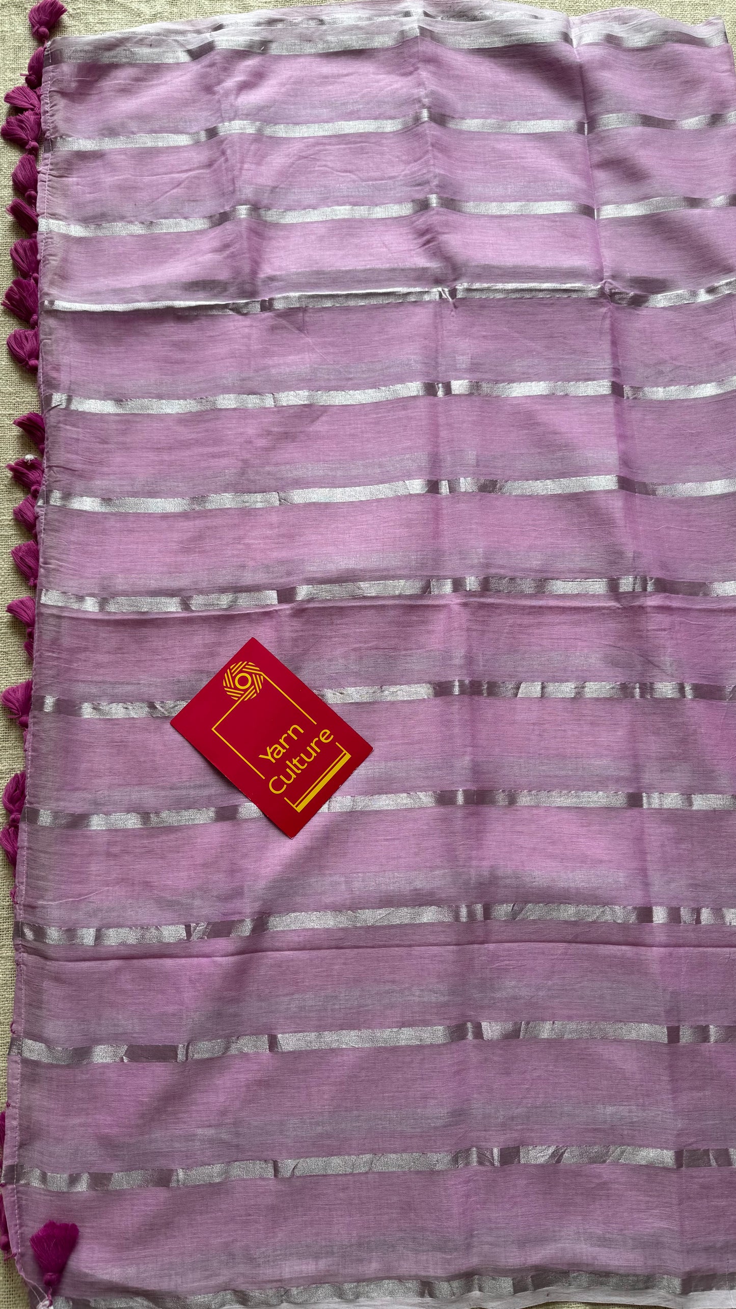 Lilac Fluff - soft lilac with silver zari stripes, mul cotton - YCBCJULMS01