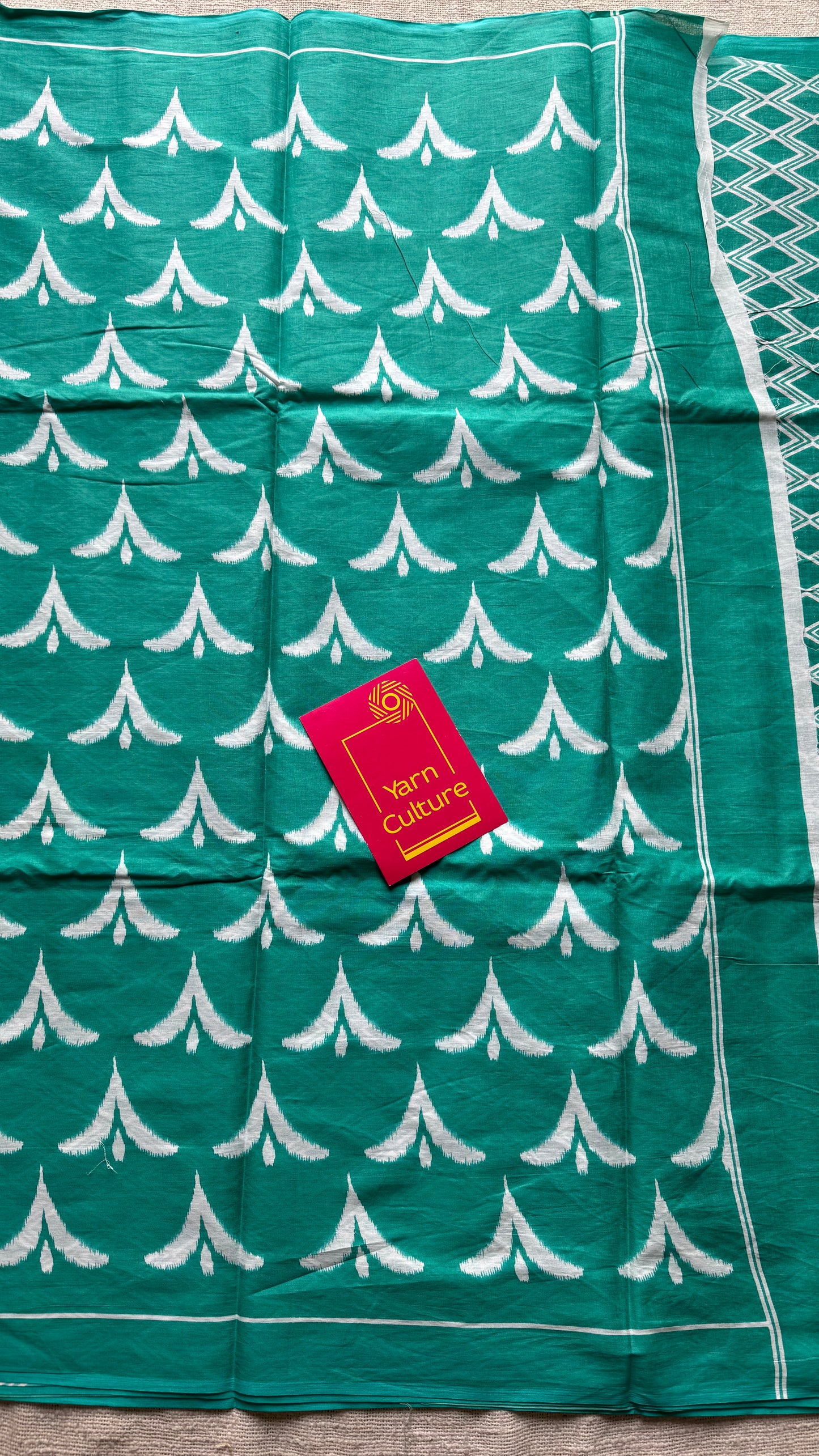 Magenta with turquoise green and white motifs, soft cotton saree - YCTORCMA06