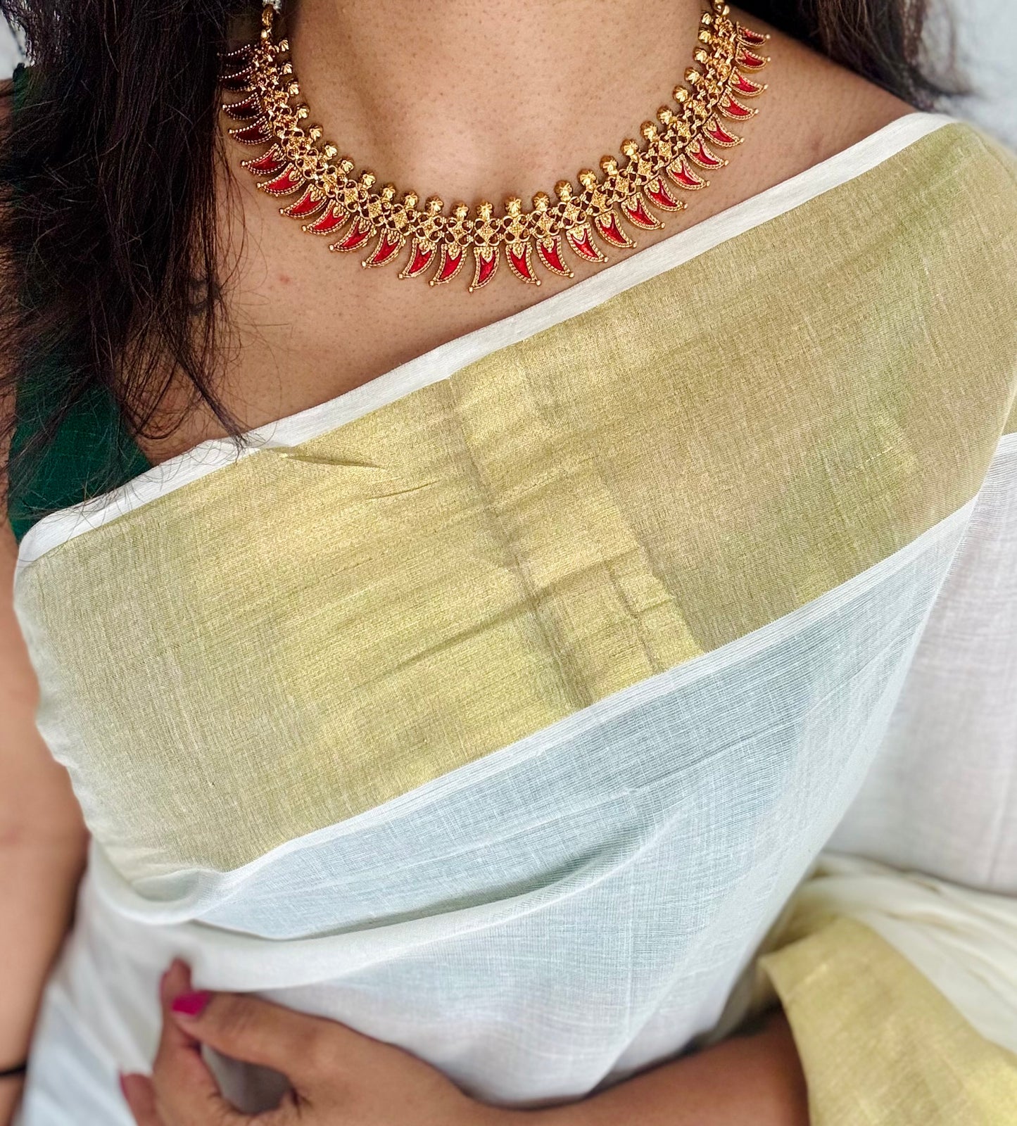 Red palakka neckpiece, with earrings - YCAGC240