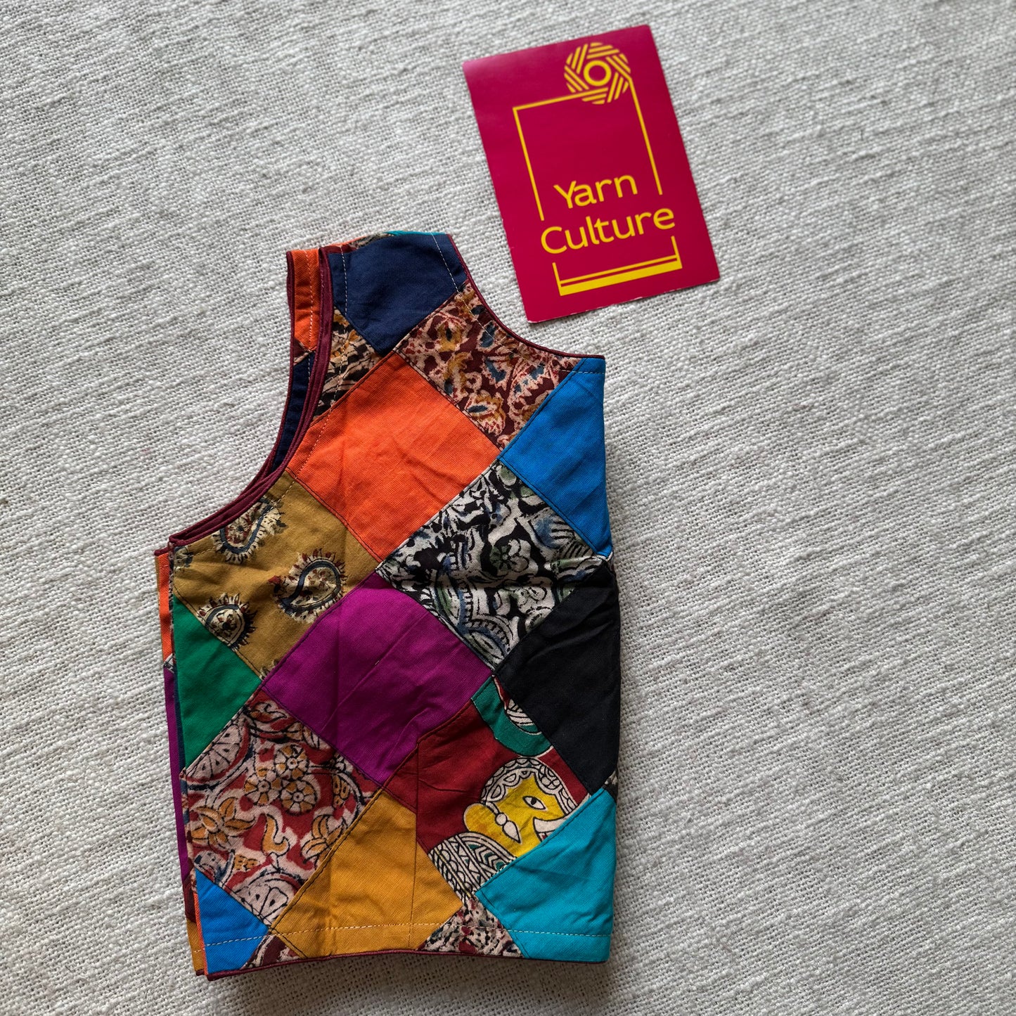 Sleeveless patchwork, cotton, size 36 (alterable from 34-40), readymade blouse - YCBLAU05