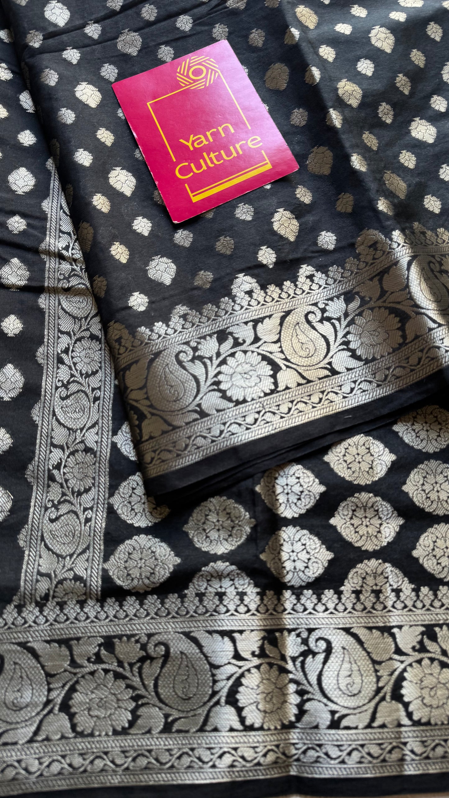 Black, silver buttas and zari, Banarasi semi-silk - YCDESE45