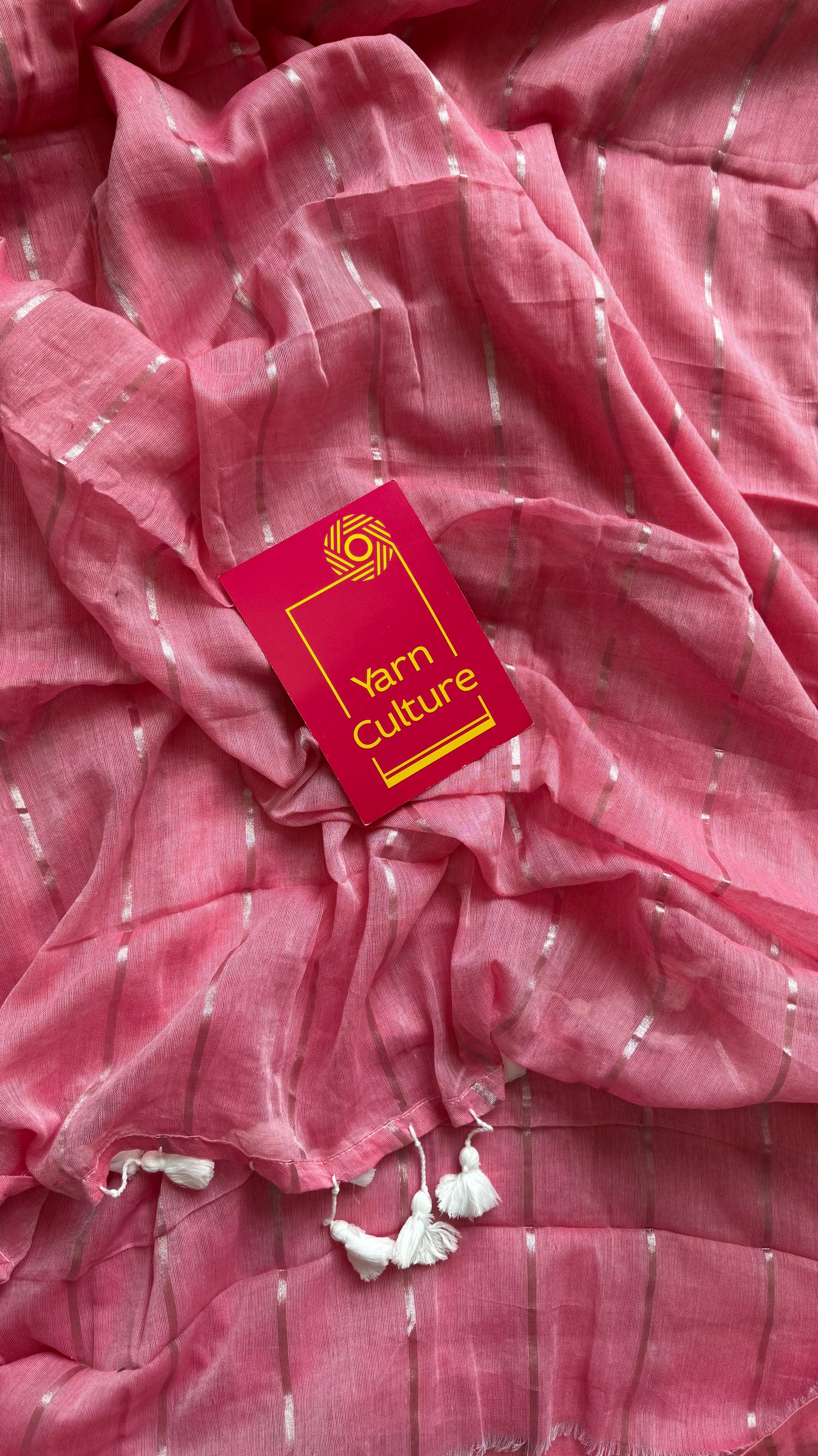 Candy Rose - pastel dusty pink with silver zari stripes, mul cotton - YCBCJULMS04
