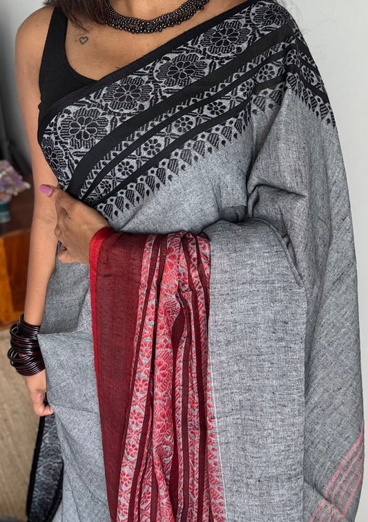 Grey with red and black threadwork, begampuri soft cotton - YCBCBPJA201