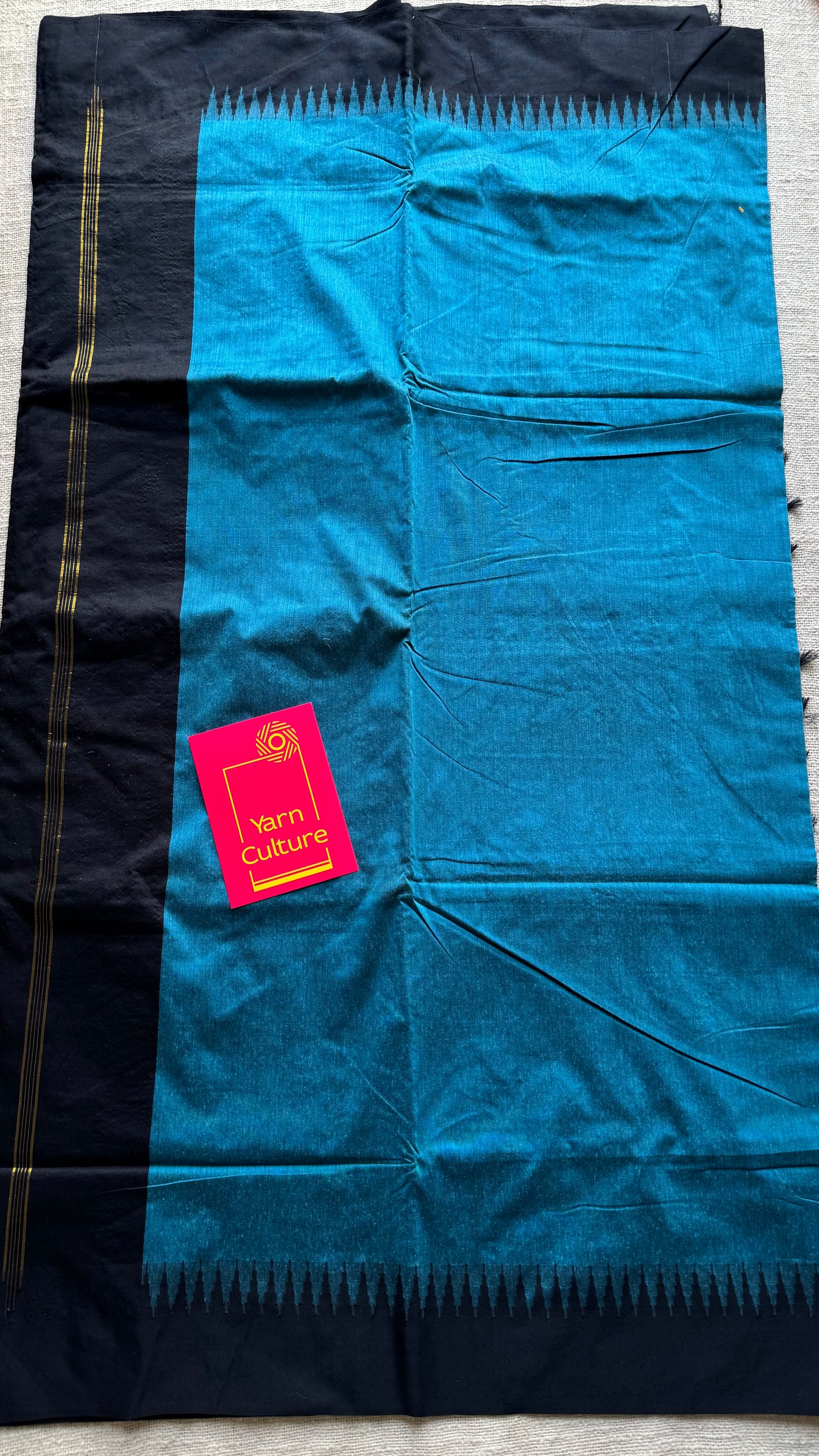 Blue with black temple border - cotton silk - YCCOTNOCKCS2