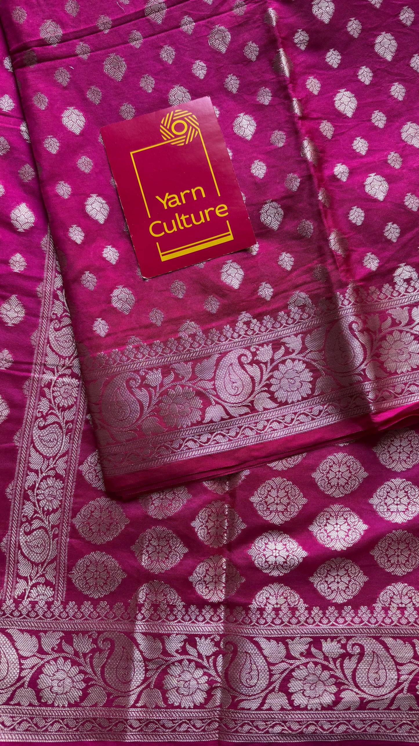 Hot pink, silver buttas and zari, Banarasi semi-silk - YCDESE42