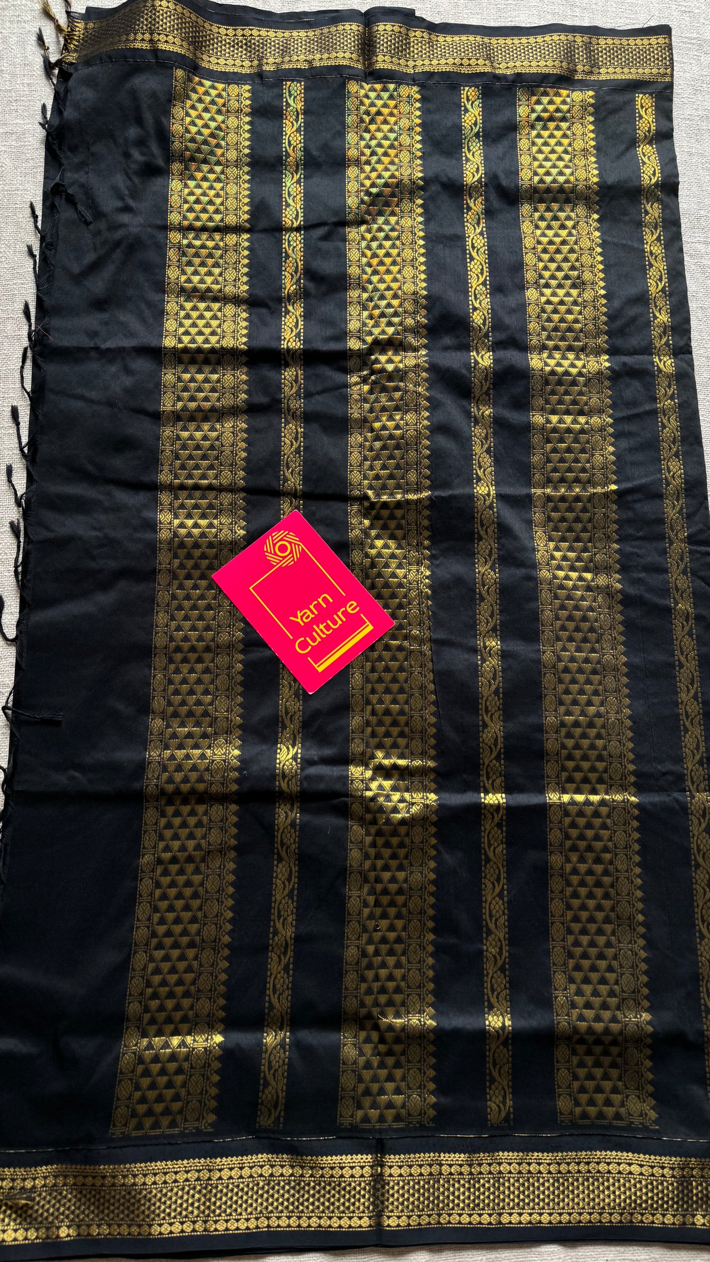 Black with motif border - cotton silk - YCCOTNSEKCS18