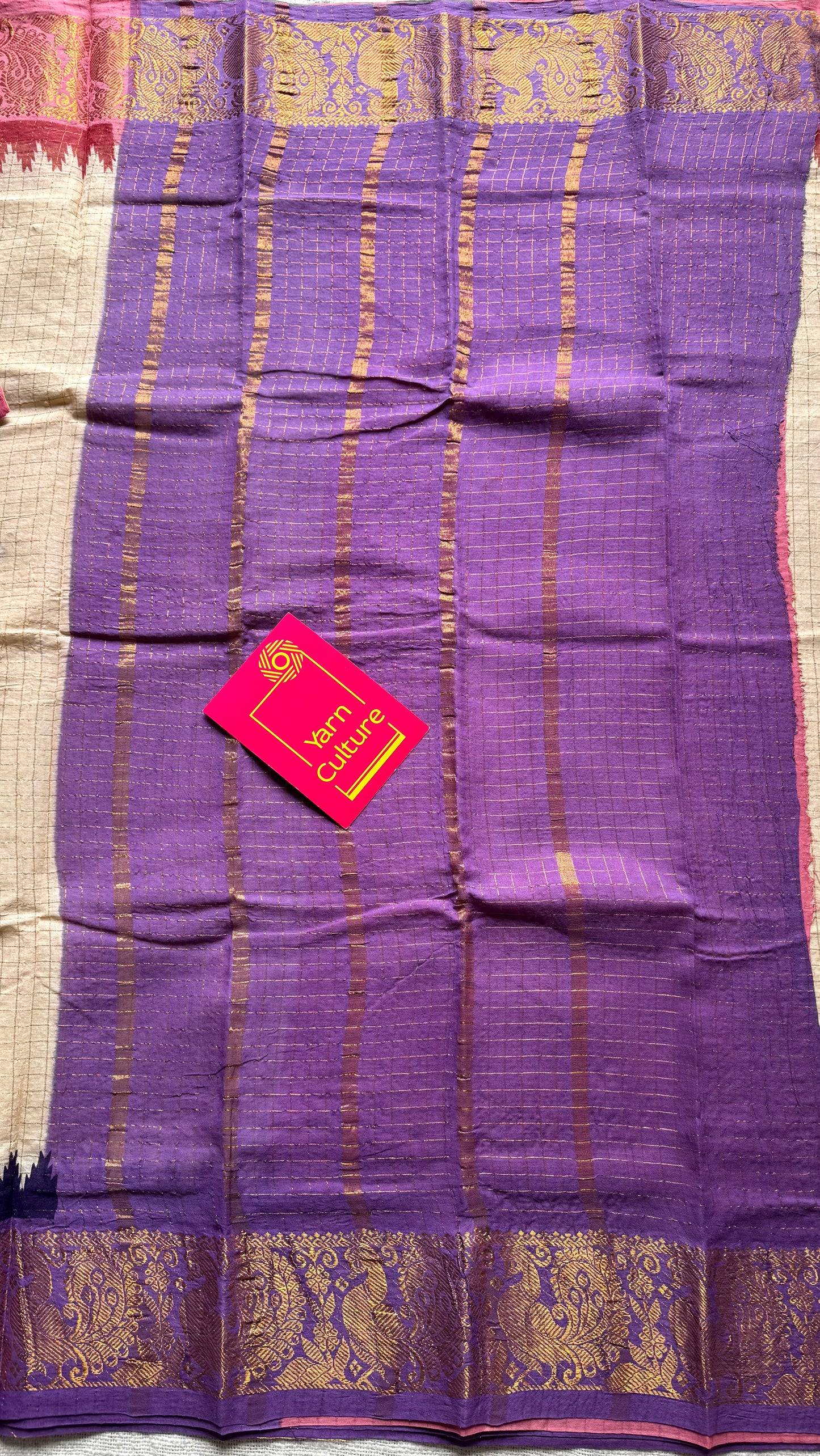 Pink - violet sungudi cotton checks, sandal colour base, soft cotton - YCCOTNJSUN03