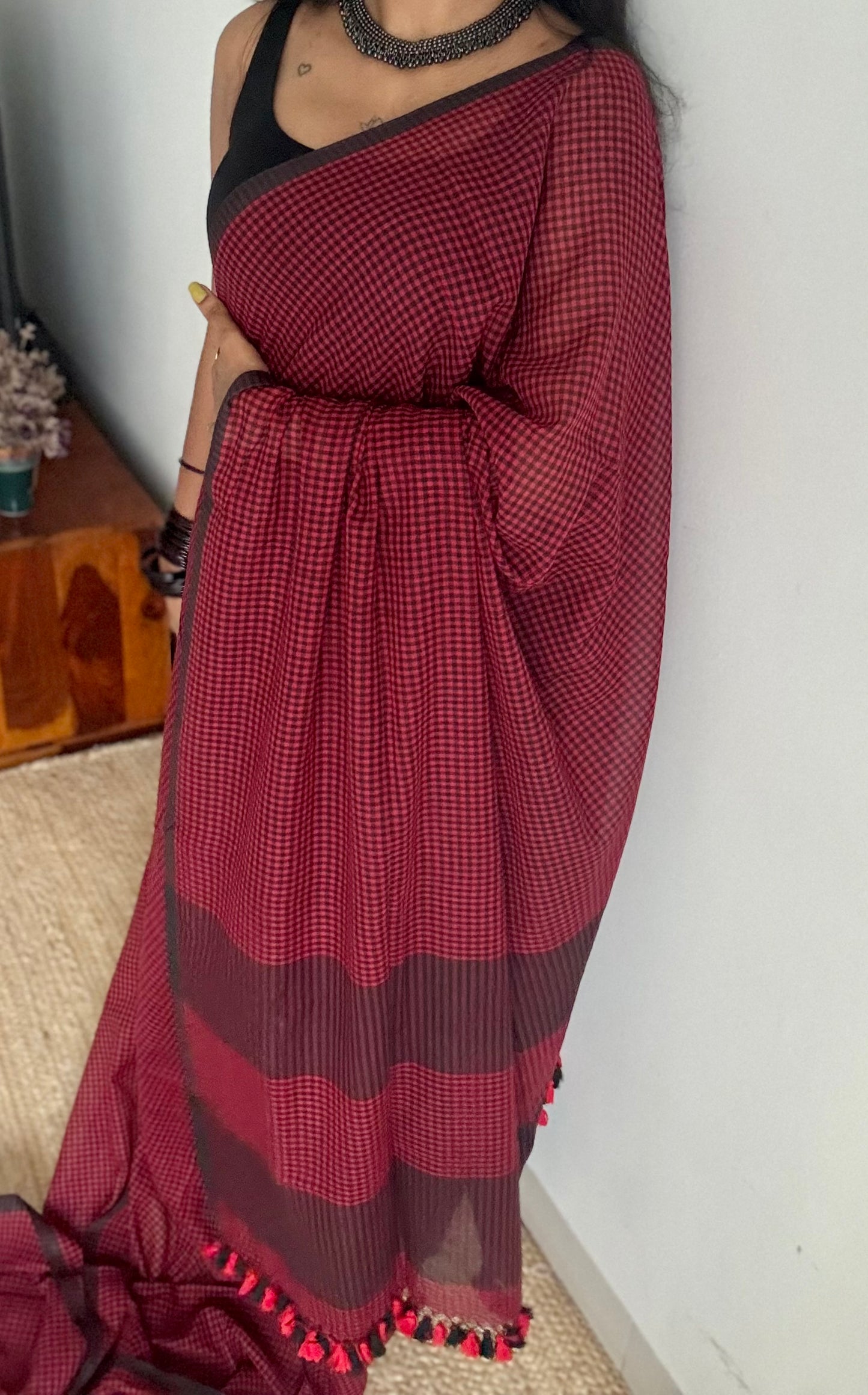 Maroon and black mul, micro checks - YCBCMCLSE20