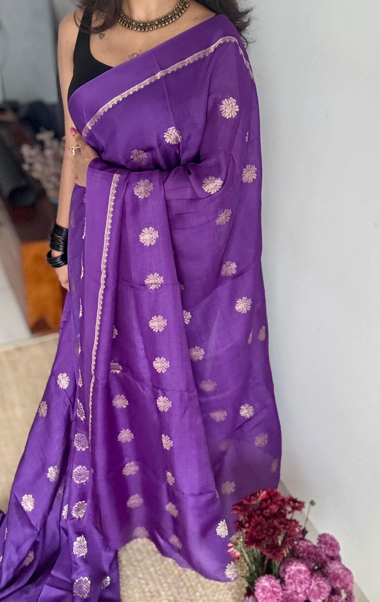 Deep purple in khadi silk, zari motifs - YCDOSFE17