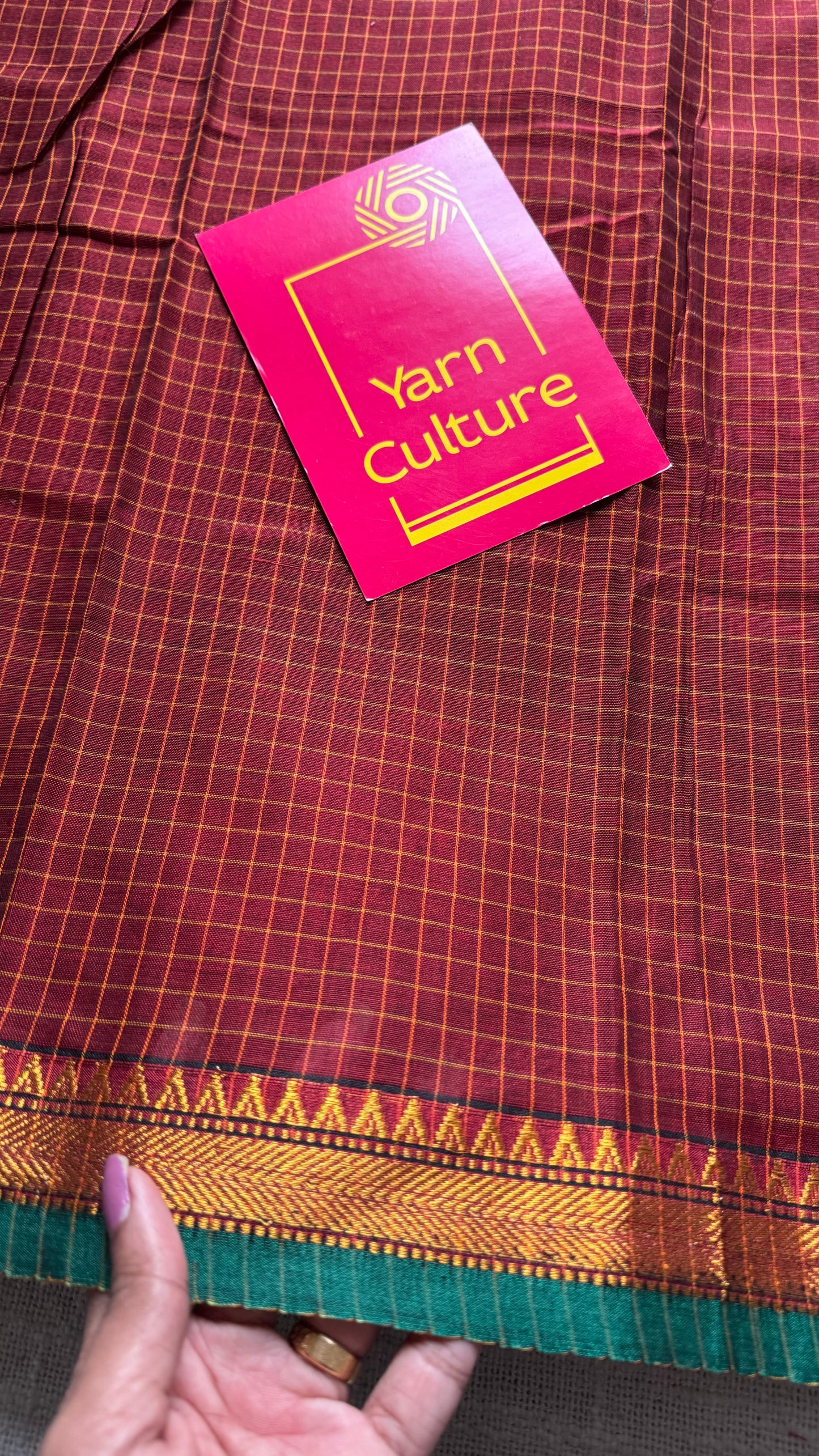 Deep maroon checks - cotton silk blend, premium narayanpet - YCWOTDNPC09